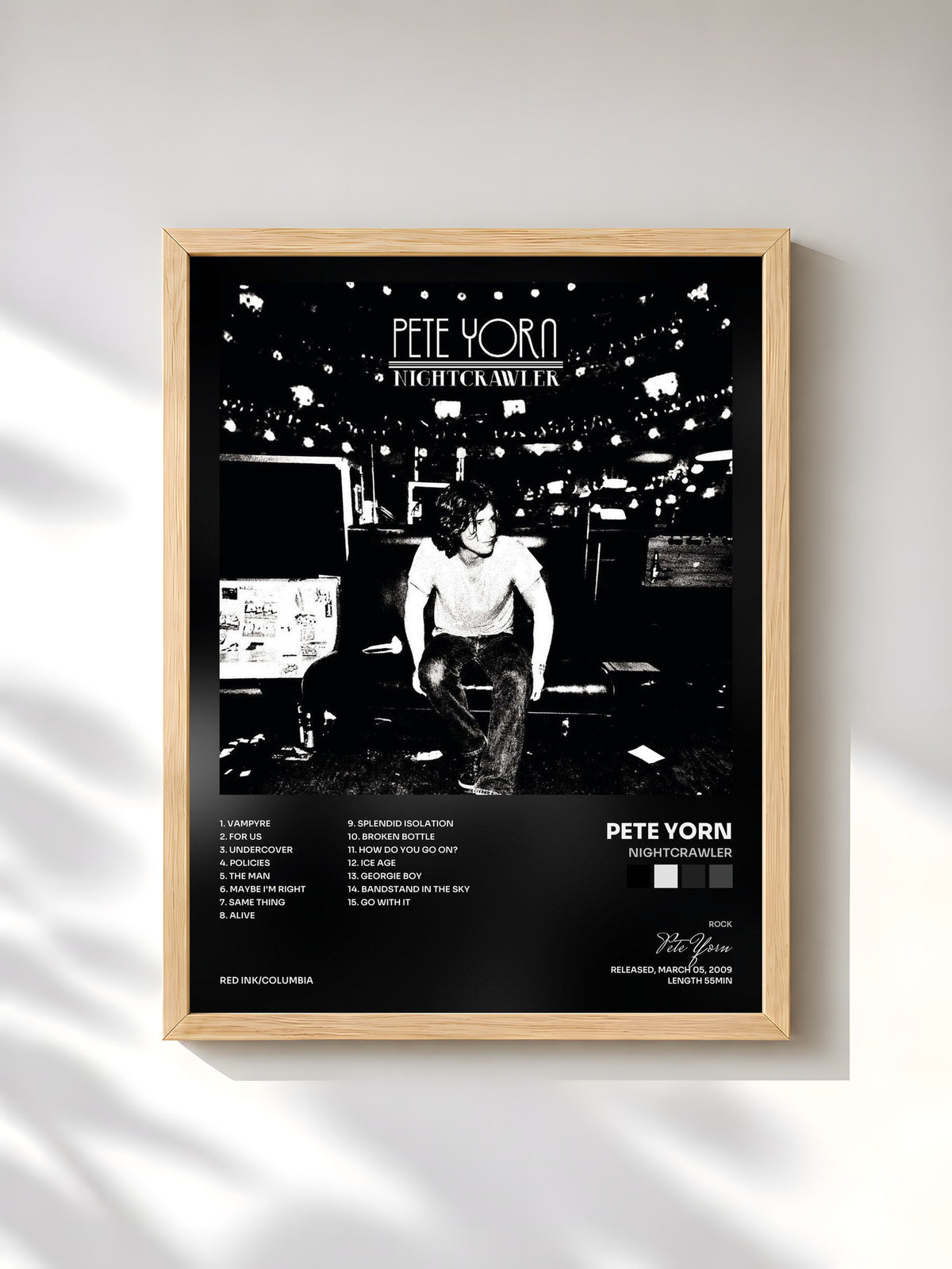#bois Tableau de l'album Nightcrawler de Pete Yorn, cadre en bois brut, imprimé et encadré en France