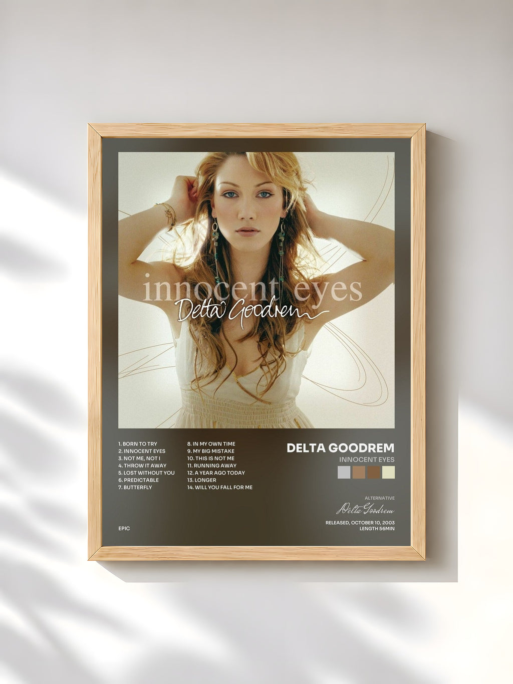 #bois Tableau de l'album Innocent Eyes de Delta Goodrem, cadre en bois brut, imprimé et encadré en France