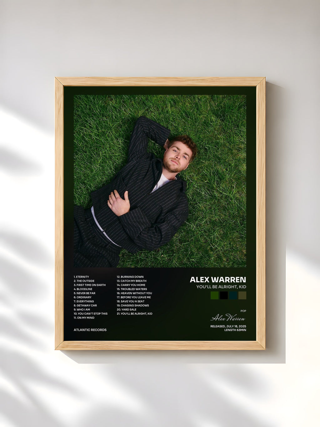 #bois Tableau de l'album You'll Be Alright, Kid de Alex Warren, cadre en bois brut, imprimé et encadré en France