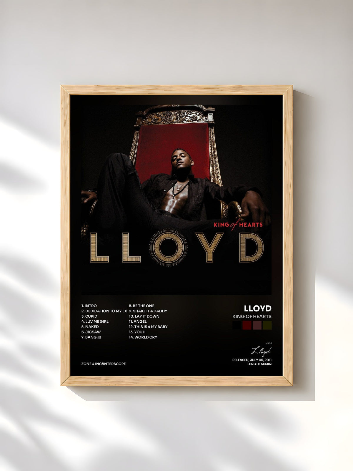#bois Tableau de l'album King Of Hearts de Lloyd, cadre en bois brut, imprimé et encadré en France