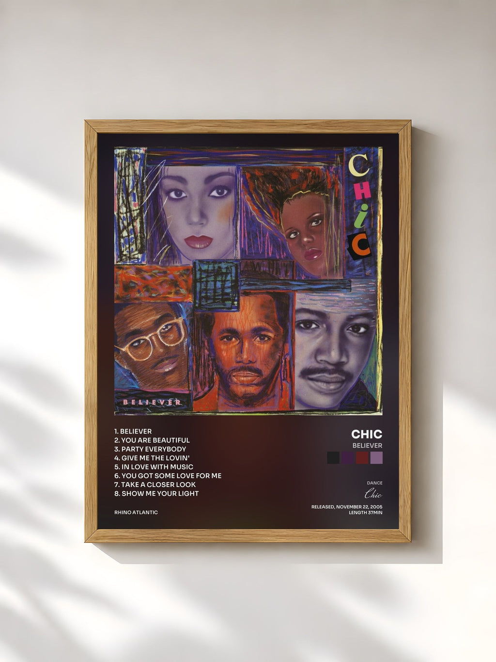 #bois Tableau de l'album Believer de Chic, cadre en bois brut, imprimé et encadré en France