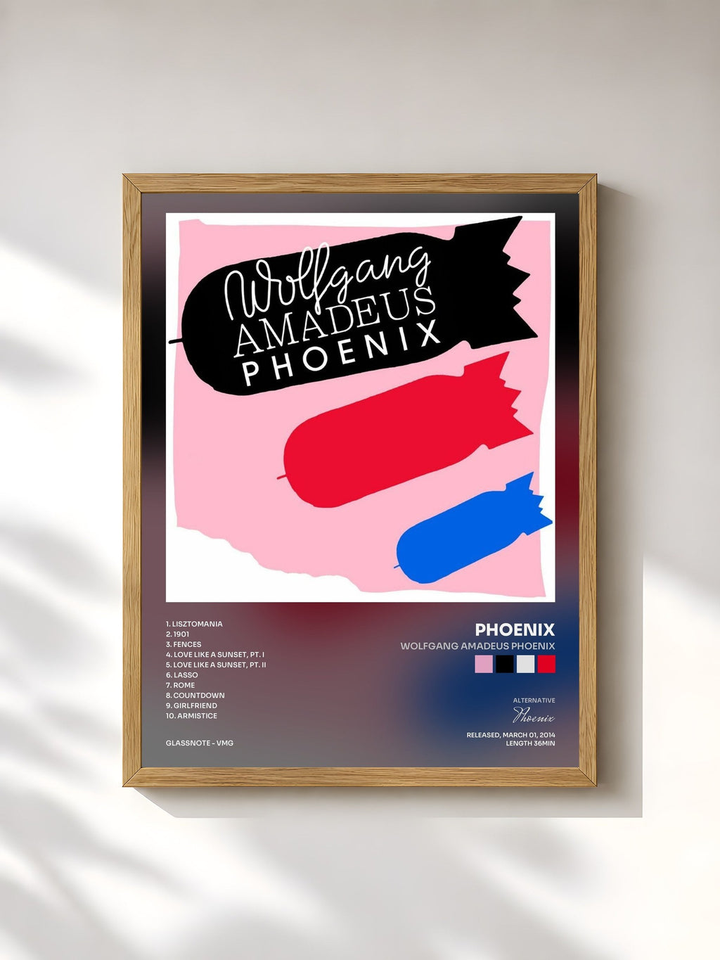#bois Tableau de l'album Wolfgang Amadeus Phoenix de Phoenix, cadre en bois brut, imprimé et encadré en France