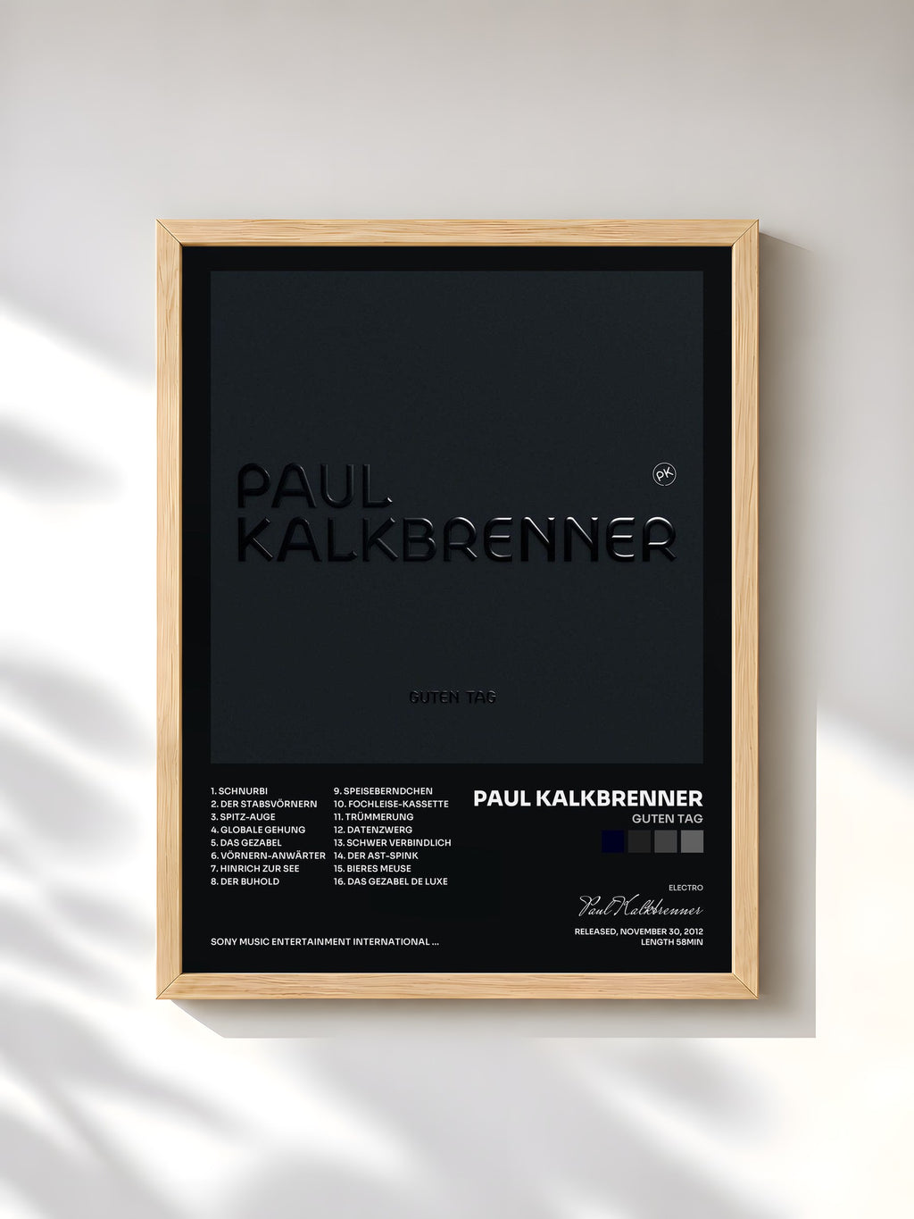 #bois Tableau de l'album Guten Tag de Paul Kalkbrenner, cadre en bois brut, imprimé et encadré en France