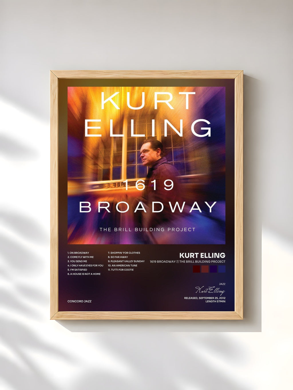 #bois Tableau de l'album 1619 Broadway ‒ The Brill Building Project de Kurt Elling, cadre en bois brut, imprimé et encadré en France