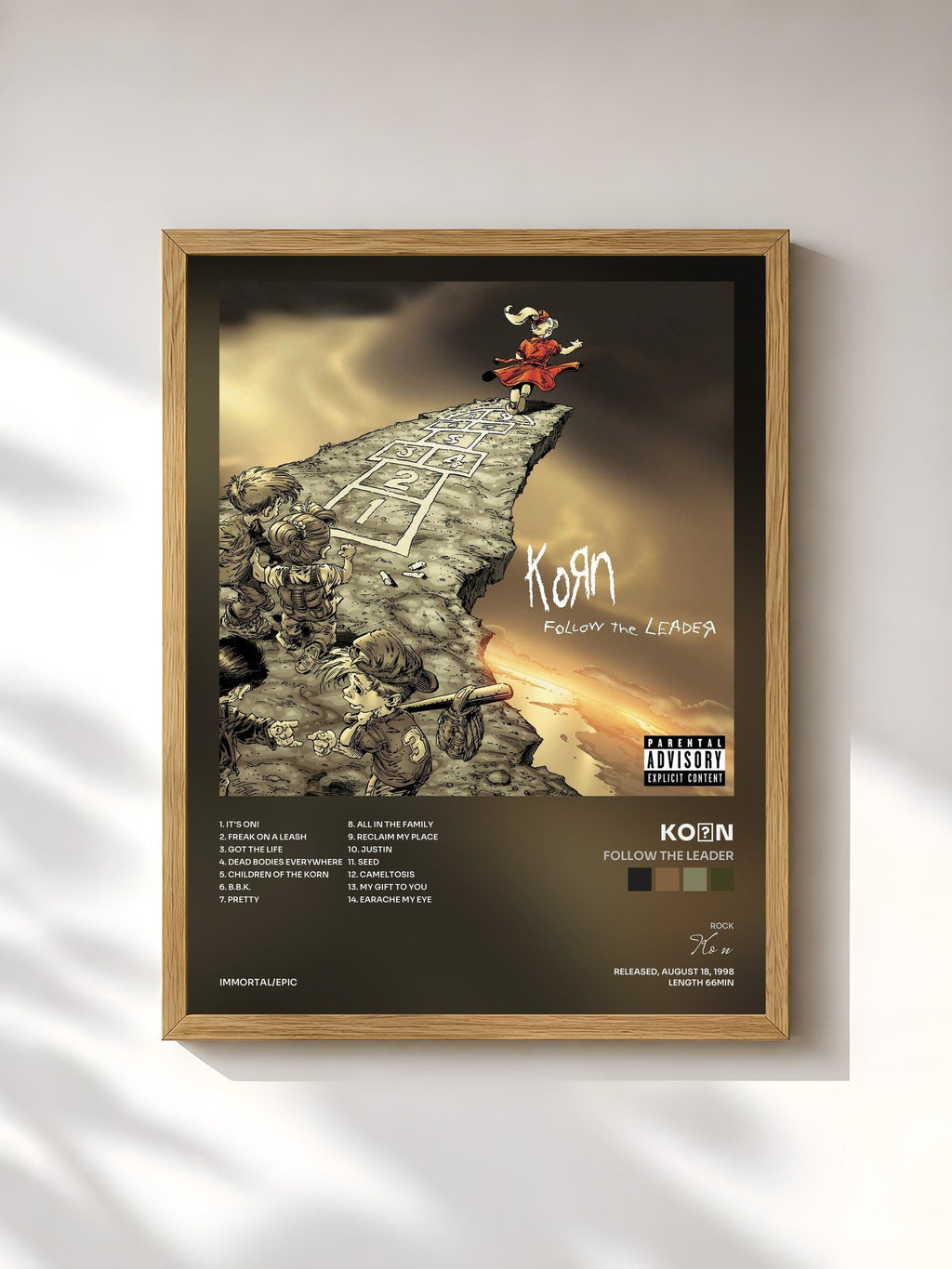 #bois Tableau de l'album Follow The Leader de KoЯn, cadre en bois brut, imprimé et encadré en France