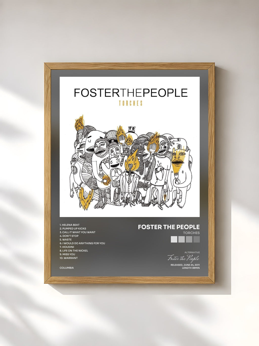 #bois Tableau de l'album Torches de Foster the People, cadre en bois brut, imprimé et encadré en France