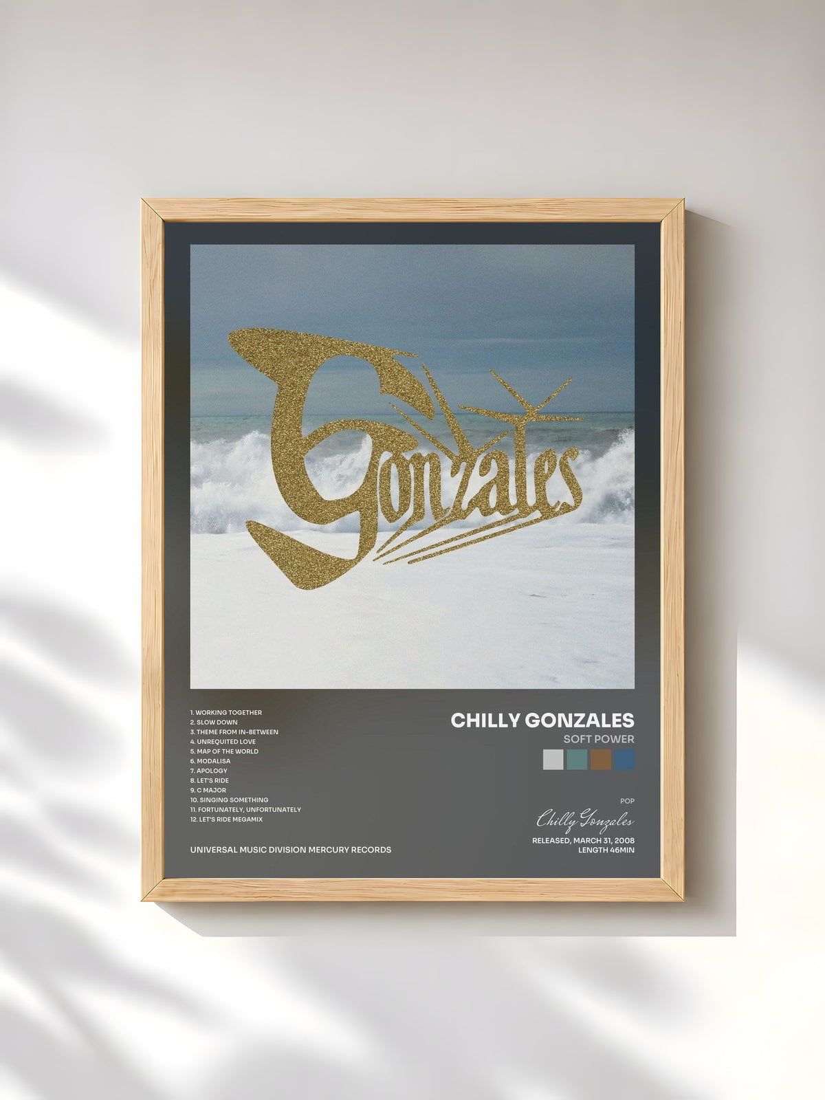 #bois Tableau de l'album Soft Power de Chilly Gonzales, cadre en bois brut, imprimé et encadré en France