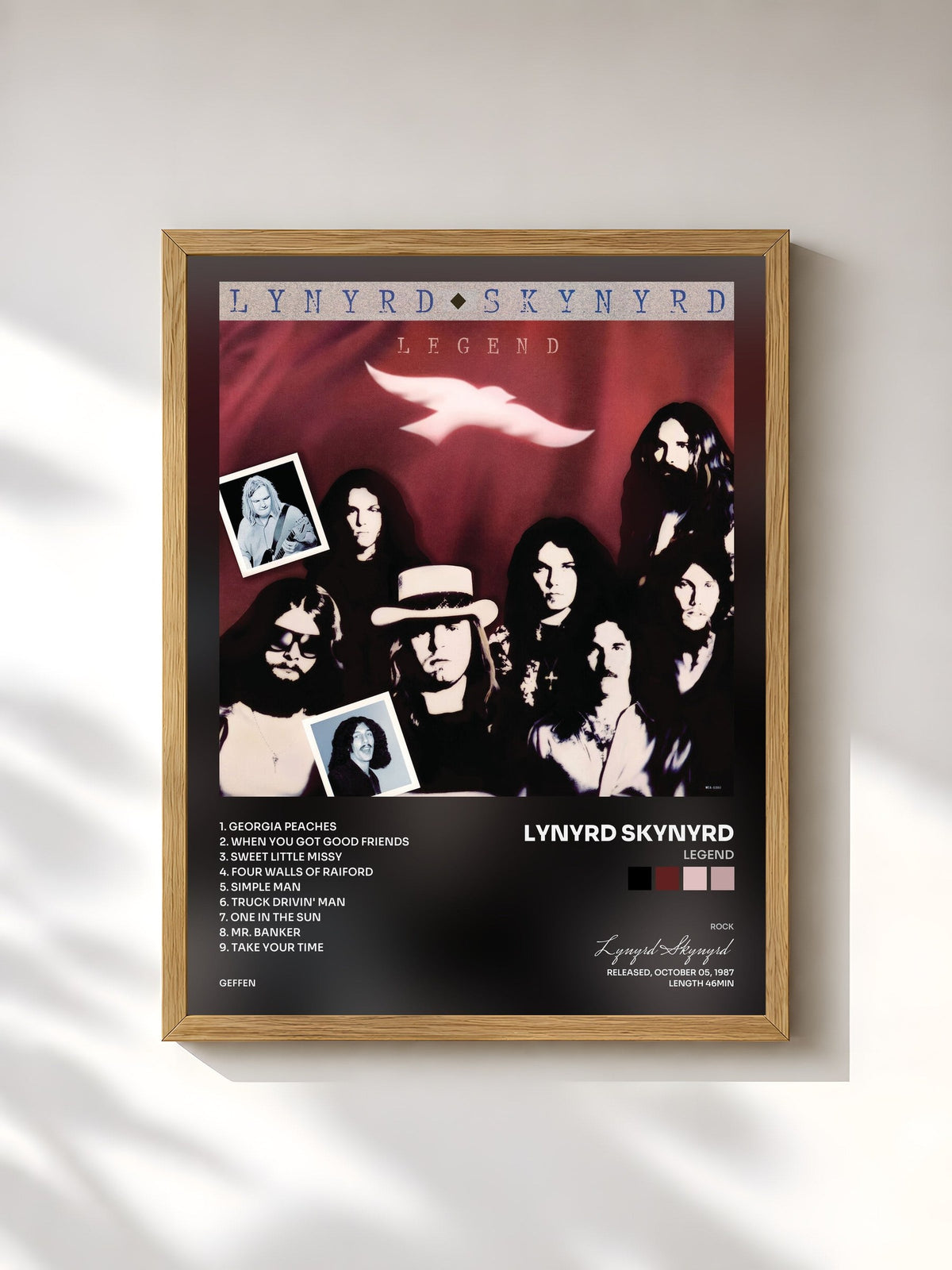 #bois Tableau de l'album Legend de Lynyrd Skynyrd, cadre en bois brut, imprimé et encadré en France
