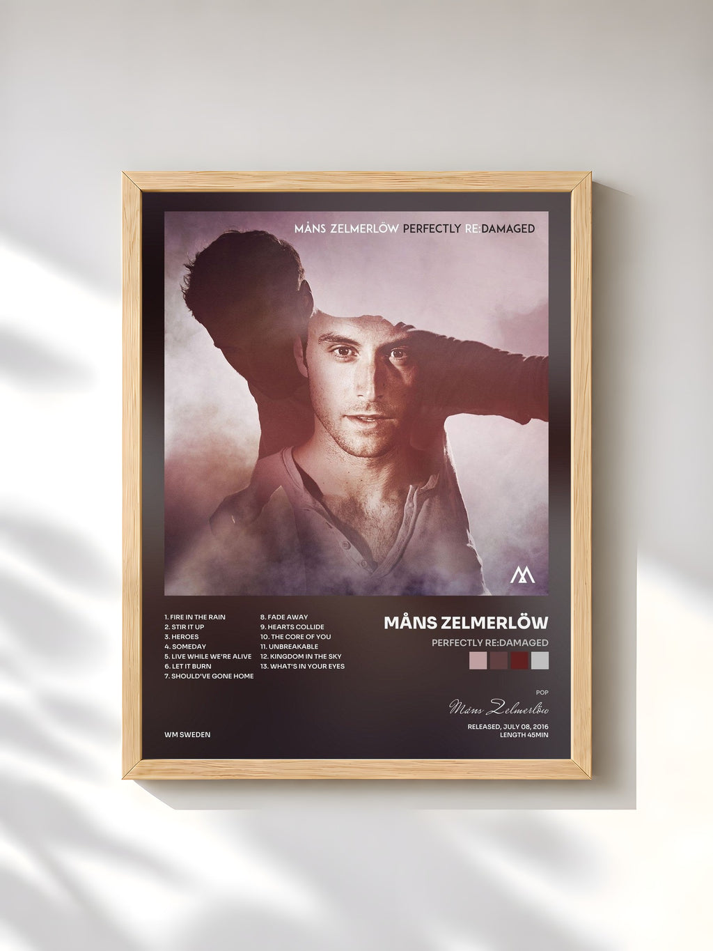 #bois Tableau de l'album Perfectly Re:Damaged de Måns Zelmerlöw, cadre en bois brut, imprimé et encadré en France