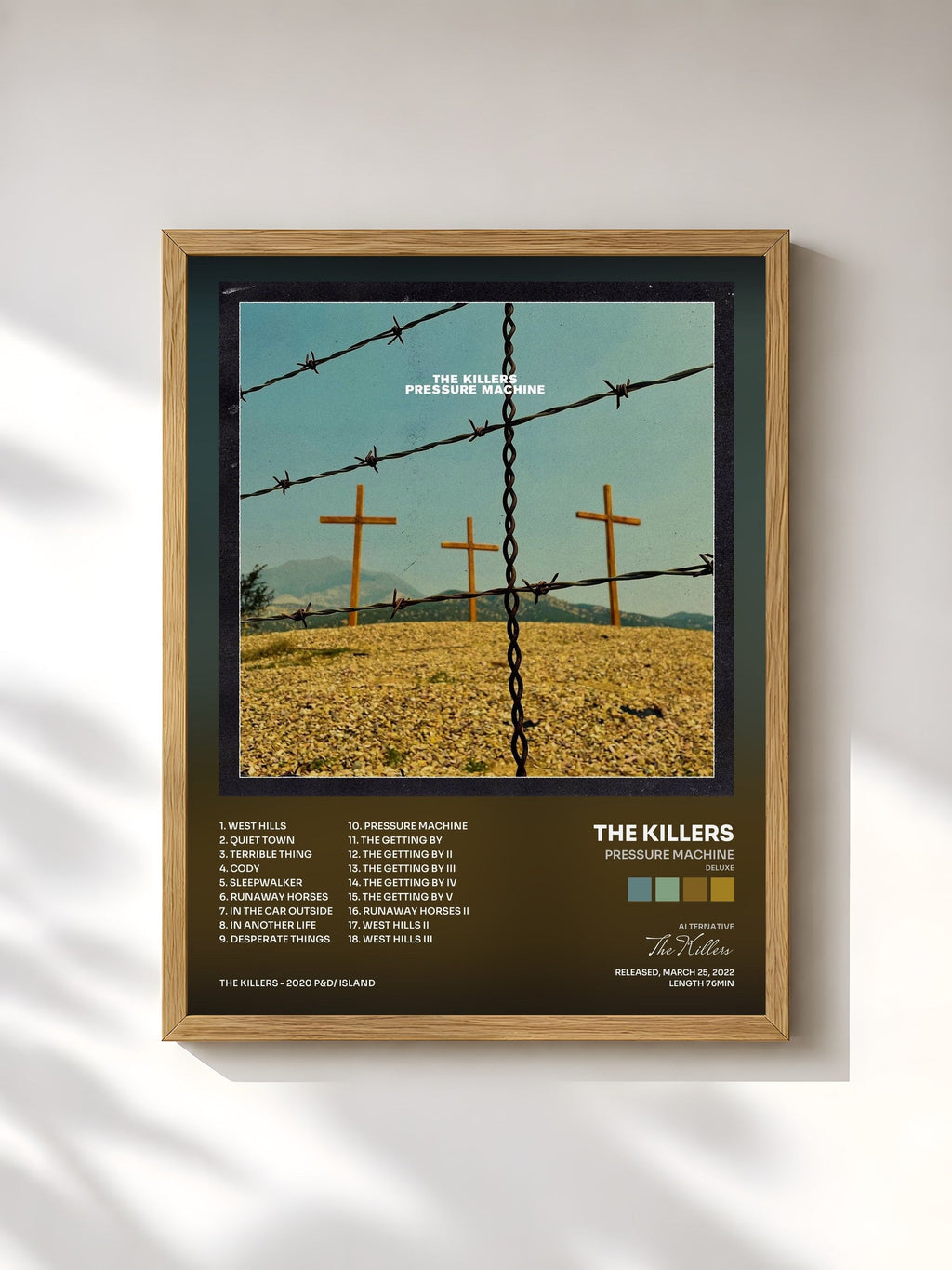 #bois Tableau de l'album Pressure Machine (Deluxe) de The Killers, cadre en bois brut, imprimé et encadré en France