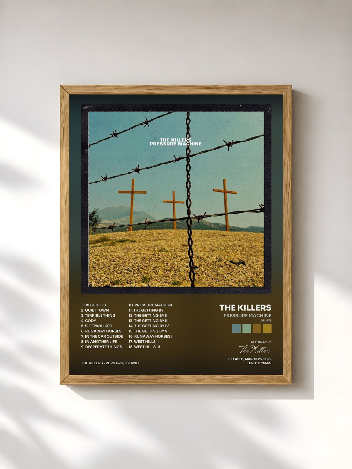 #bois Tableau de l'album Pressure Machine (Deluxe) de The Killers, cadre en bois brut, imprimé et encadré en France