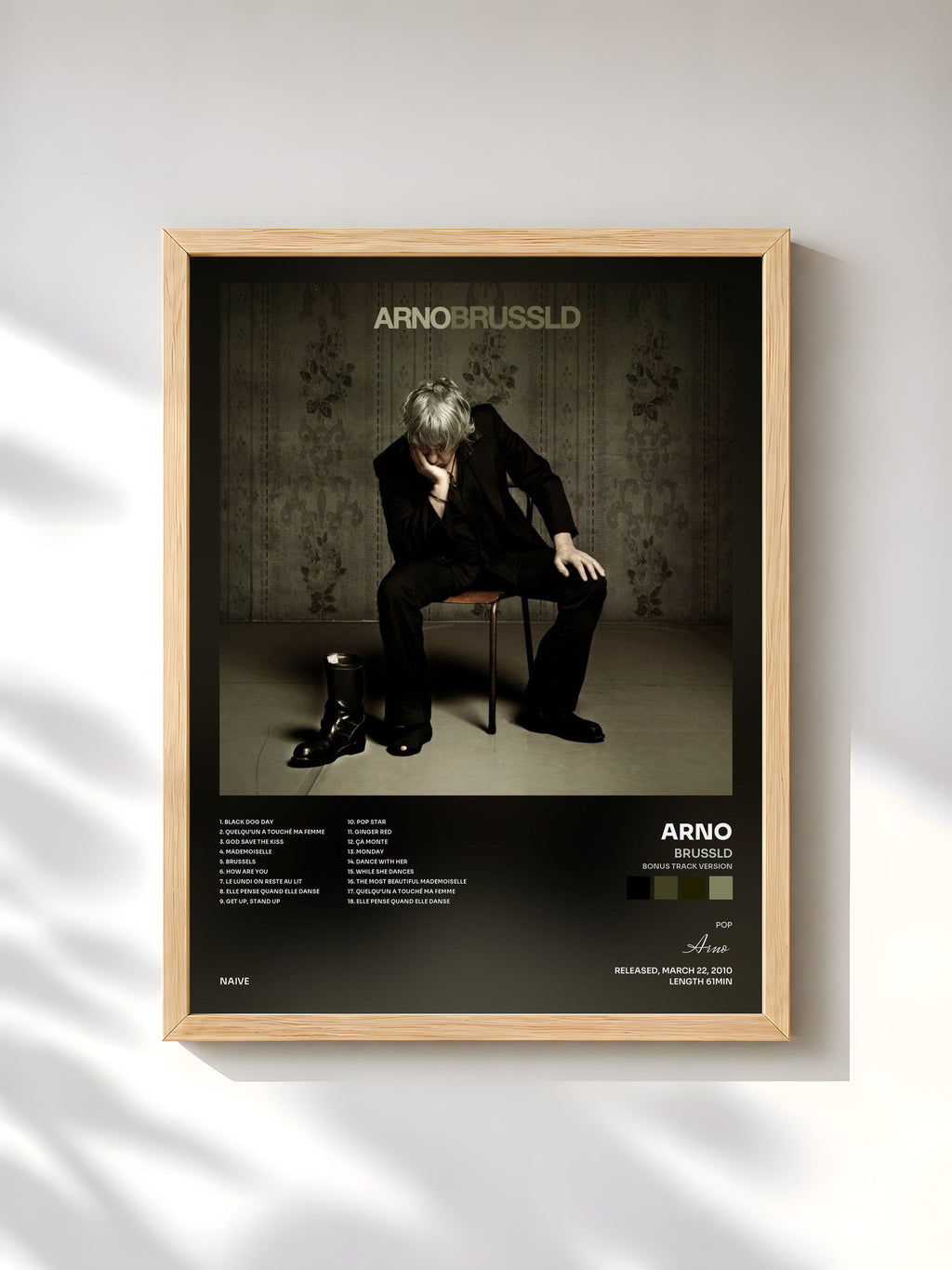 #bois Tableau de l'album Brussld (Bonus Track Version) de Arno, cadre en bois brut, imprimé et encadré en France