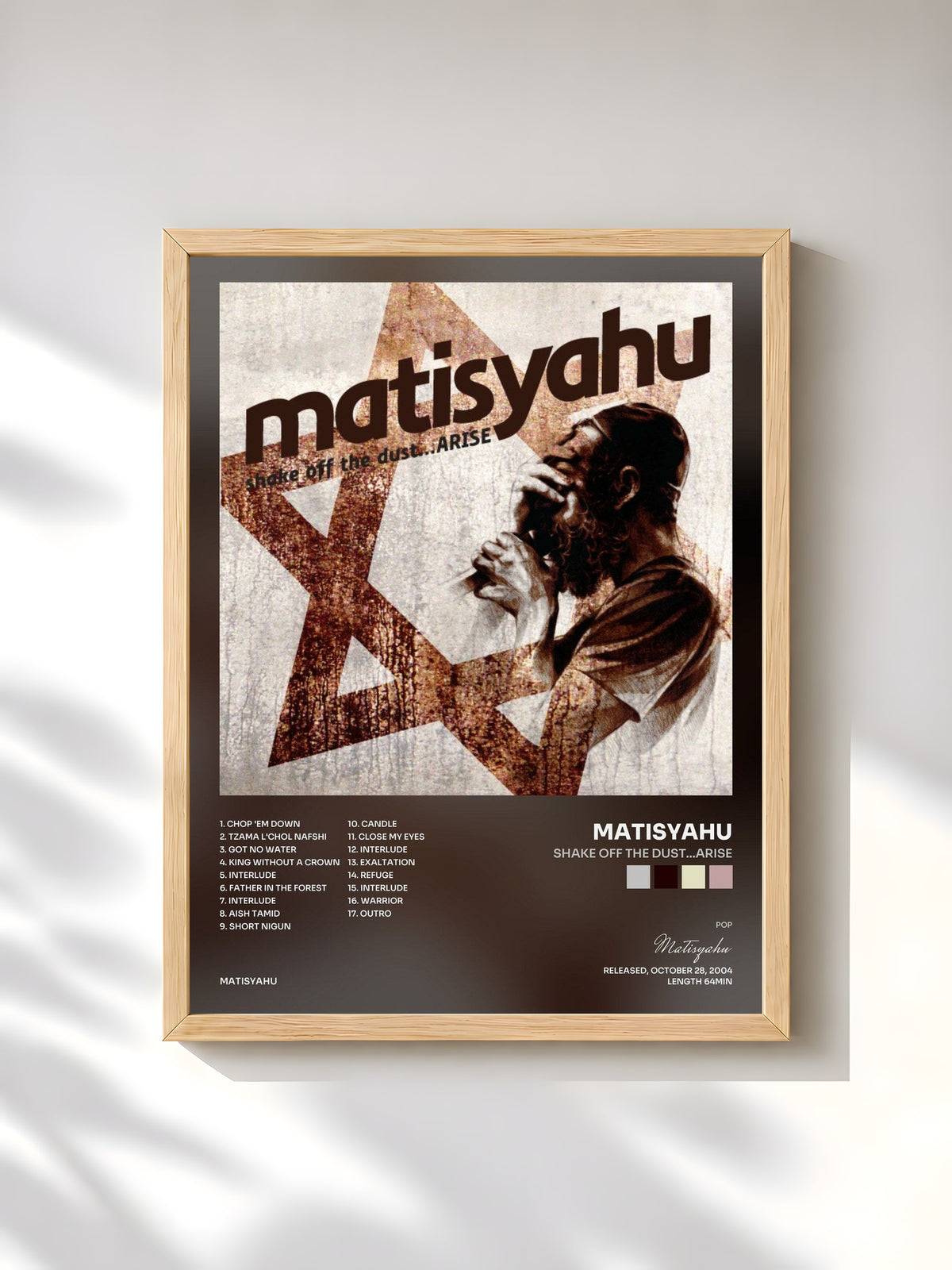 #bois Tableau de l'album Shake off the Dust...Arise de Matisyahu, cadre en bois brut, imprimé et encadré en France