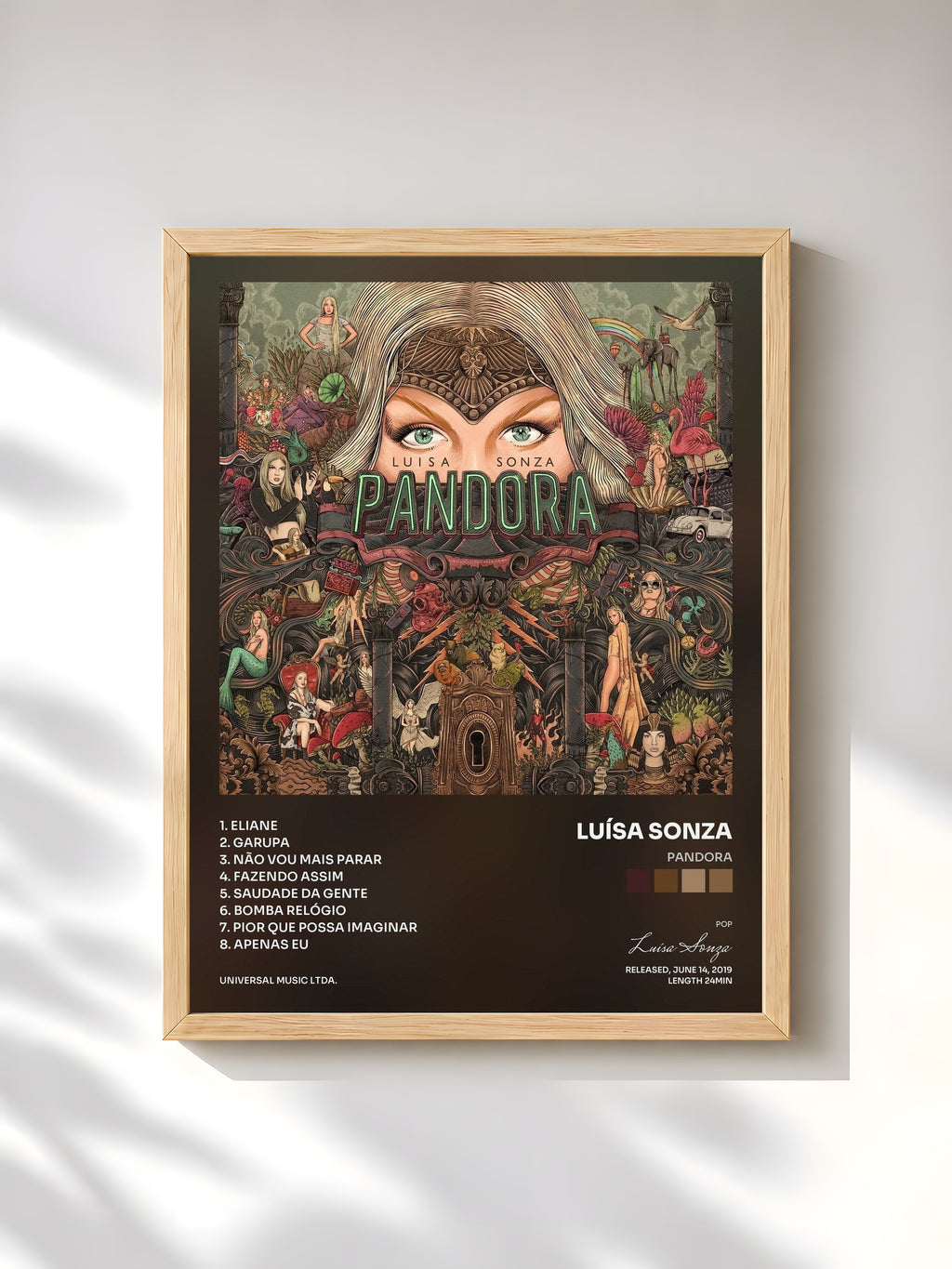 #bois Tableau de l'album Pandora de Luísa Sonza, cadre en bois brut, imprimé et encadré en France