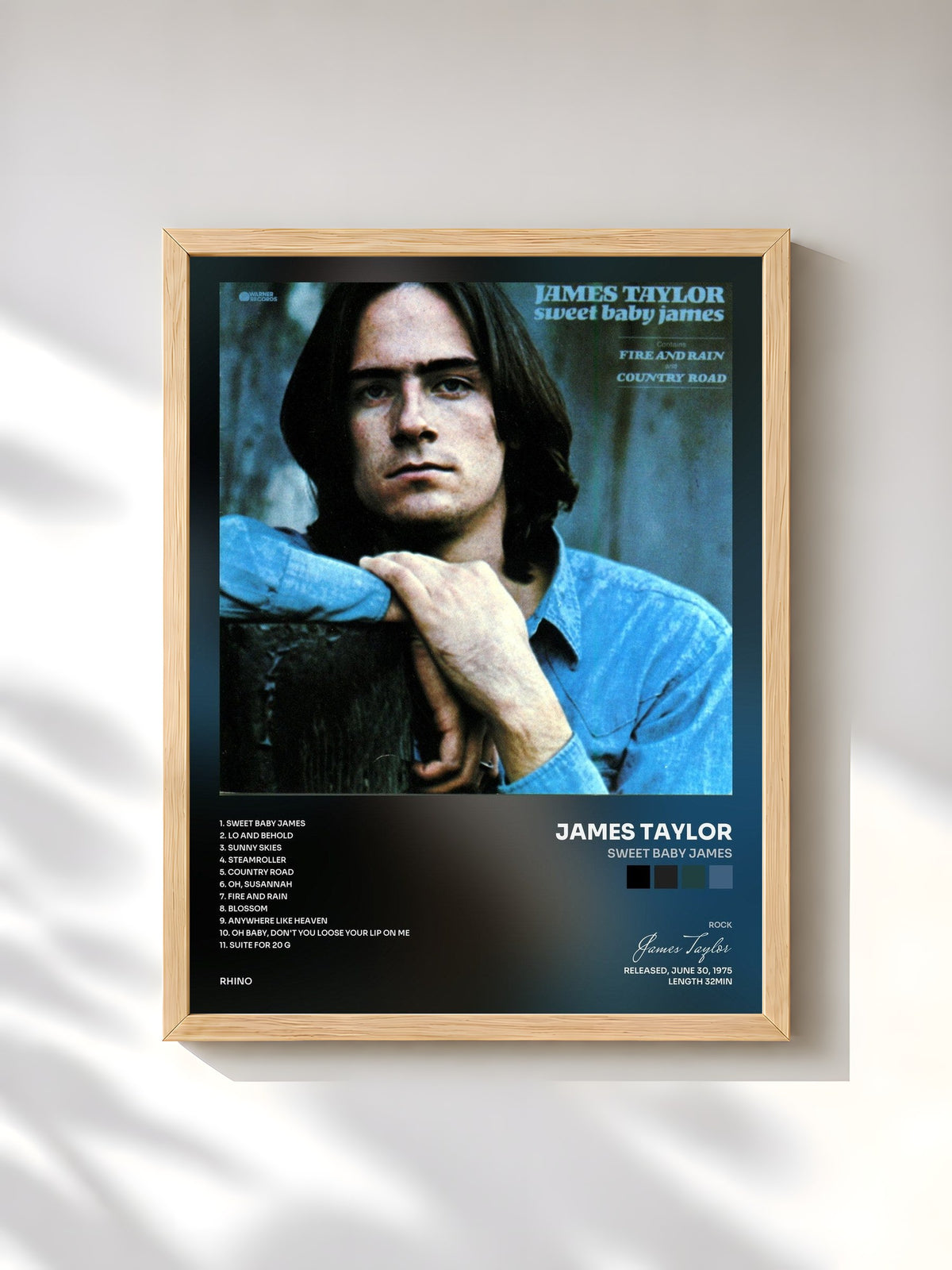 #bois Tableau de l'album Sweet Baby James de James Taylor, cadre en bois brut, imprimé et encadré en France