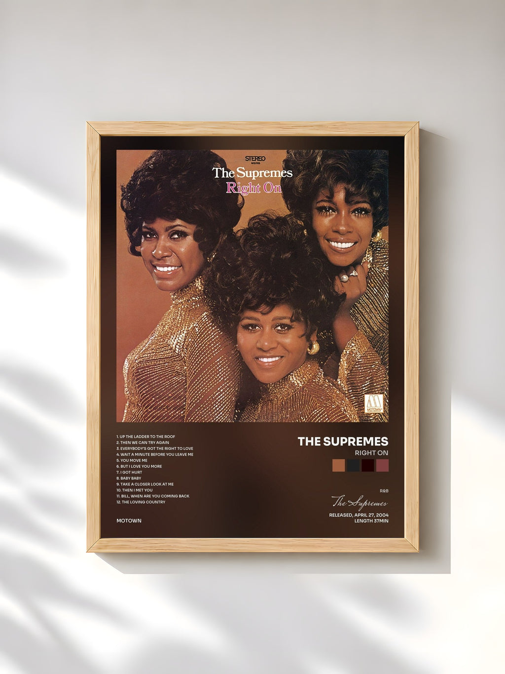 #bois Tableau de l'album Right On de The Supremes, cadre en bois brut, imprimé et encadré en France
