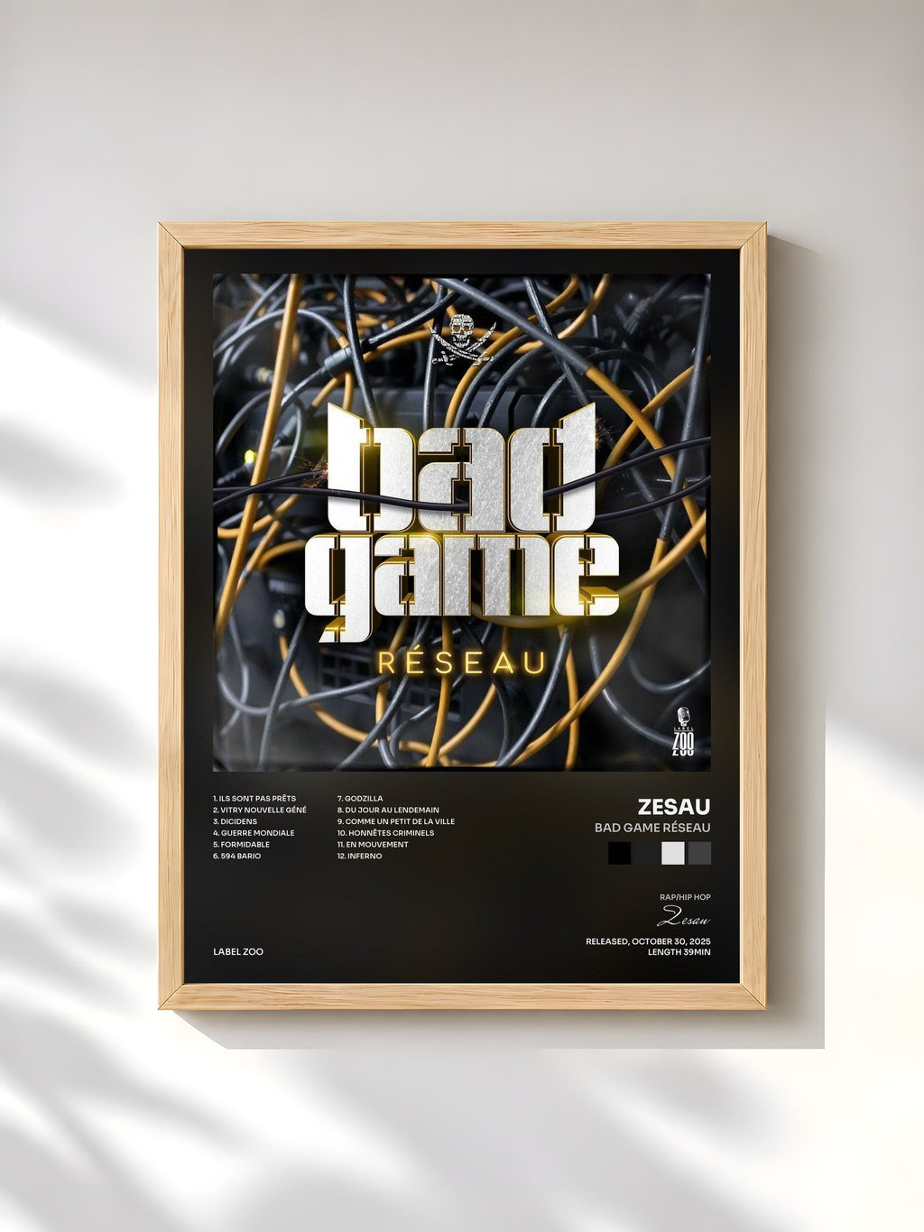 #bois Tableau de l'album Bad Game Réseau de Zesau, cadre en bois brut, imprimé et encadré en France