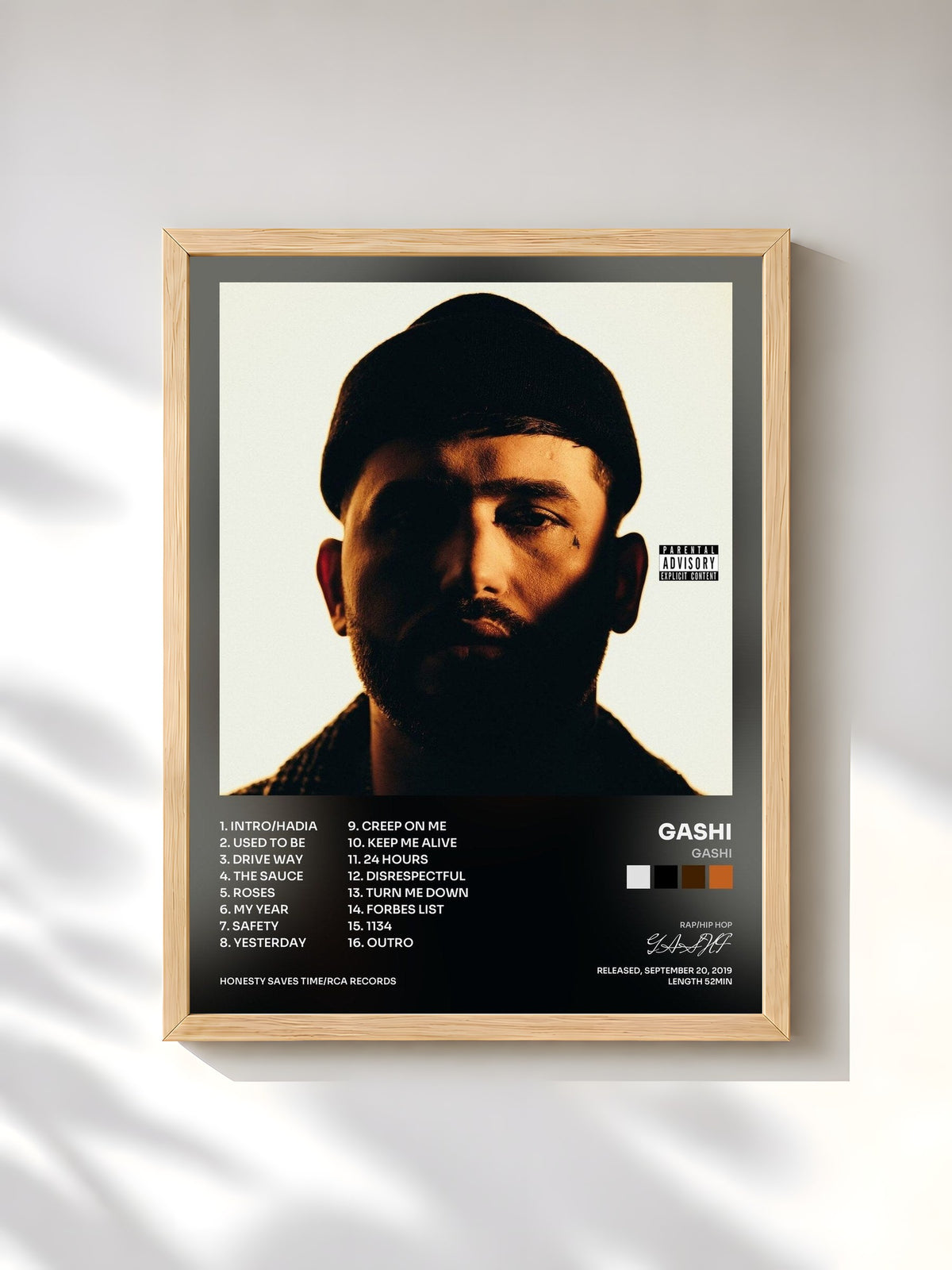 #bois Tableau de l'album GASHI de GASHI, cadre en bois brut, imprimé et encadré en France