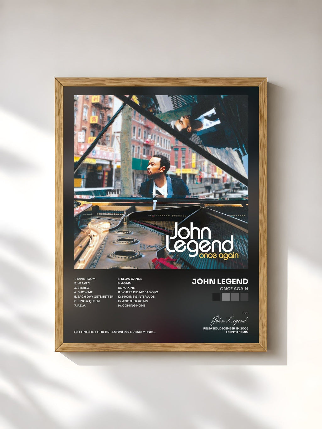 #bois Tableau de l'album Once Again de John Legend, cadre en bois brut, imprimé et encadré en France