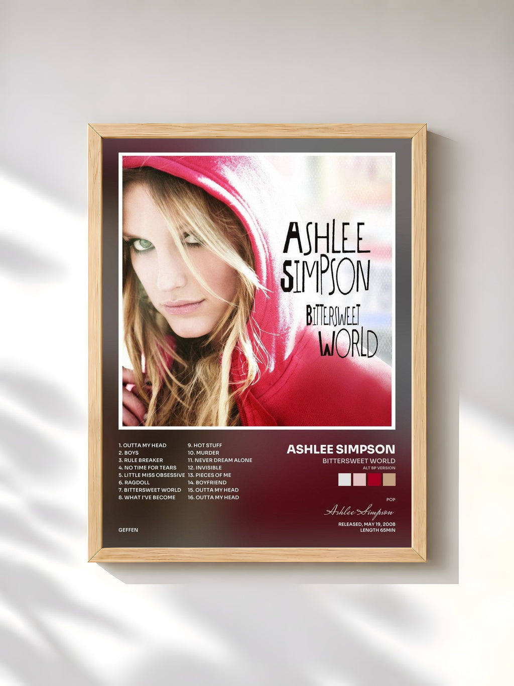 #bois Tableau de l'album Bittersweet World (ALT BP Version) de Ashlee Simpson, cadre en bois brut, imprimé et encadré en France