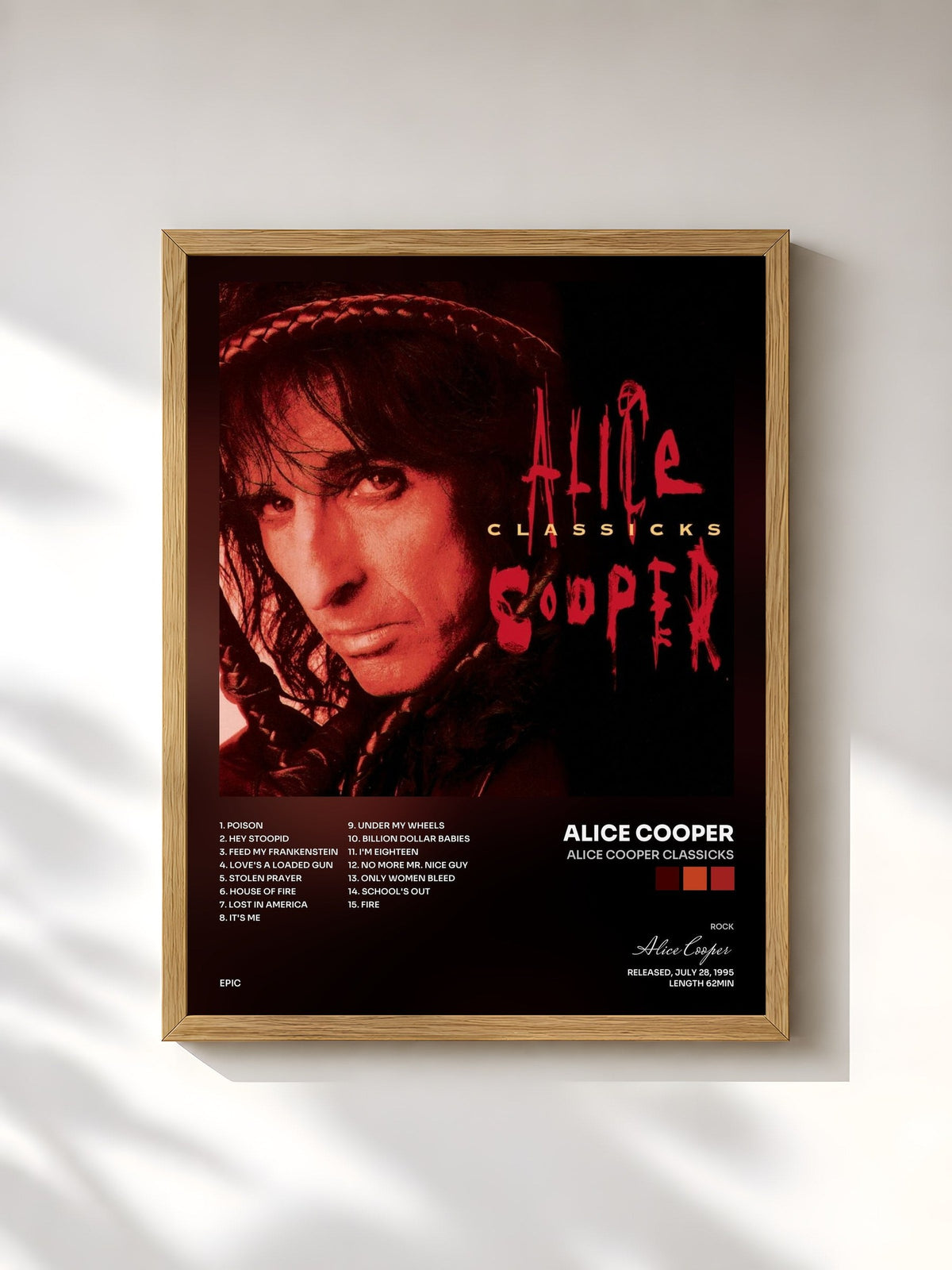 #bois Tableau de l'album Alice Cooper Classicks de Alice Cooper, cadre en bois brut, imprimé et encadré en France
