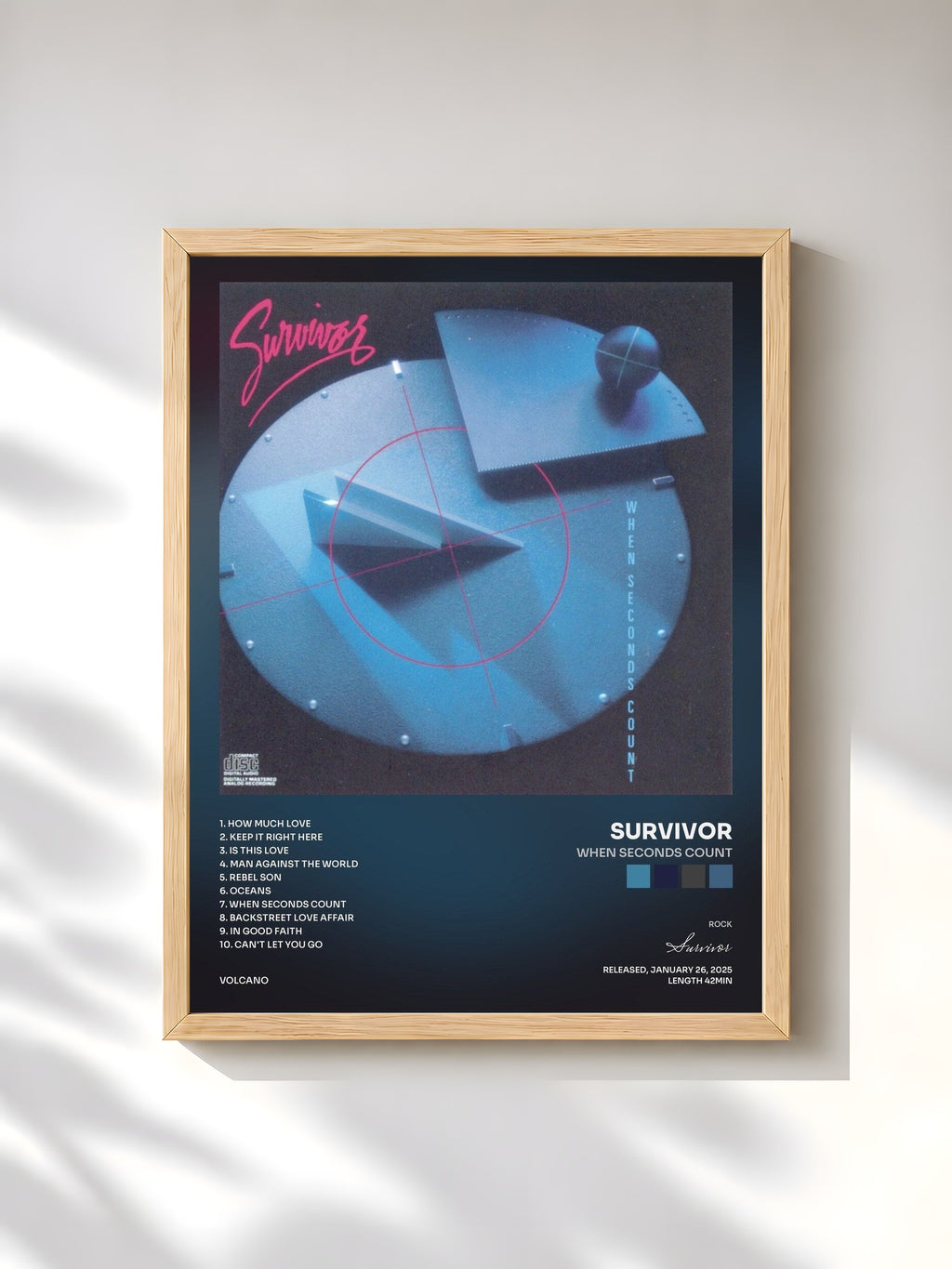 #bois Tableau de l'album When Seconds Count de Survivor, cadre en bois brut, imprimé et encadré en France