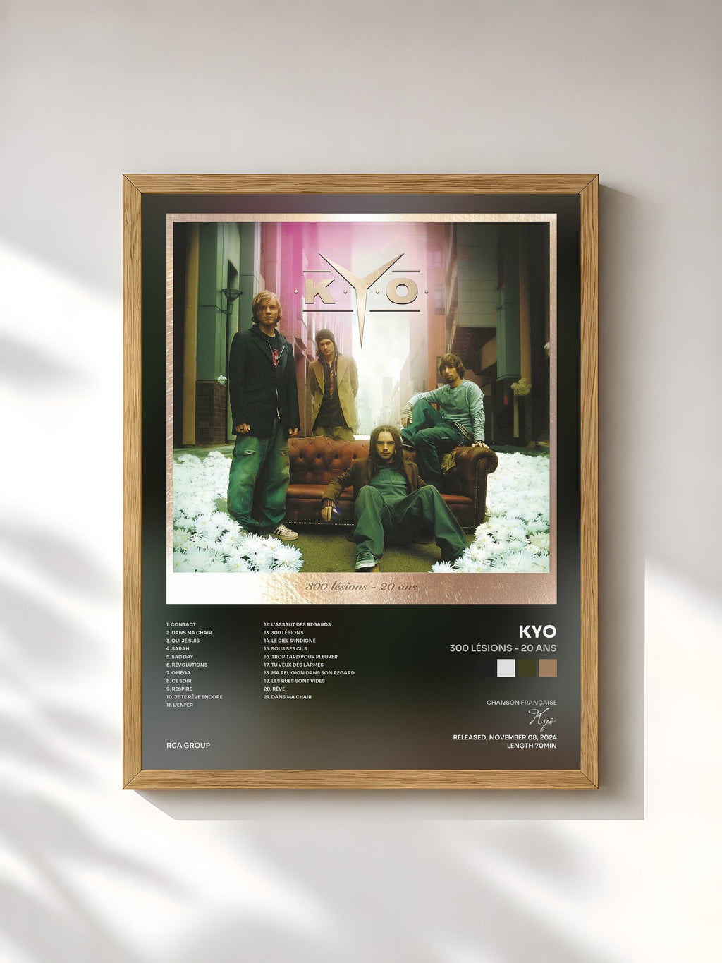 #bois Tableau de l'album 300 lésions - 20 ans de Kyo, cadre en bois brut, imprimé et encadré en France