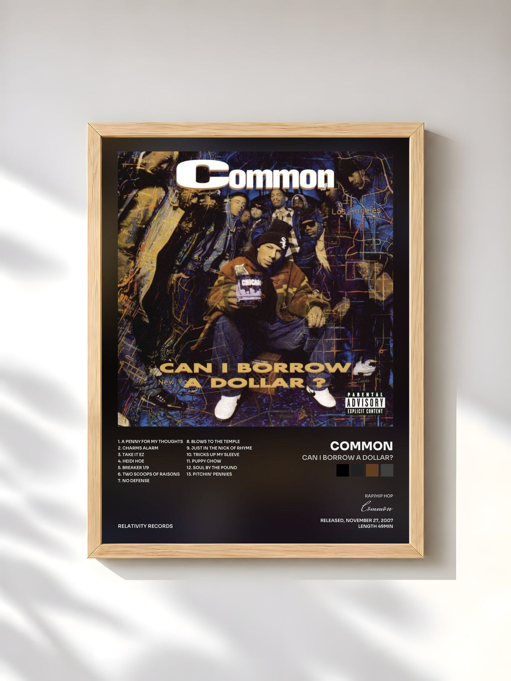 #bois Tableau de l'album Can I Borrow A Dollar? de Common, cadre en bois brut, imprimé et encadré en France