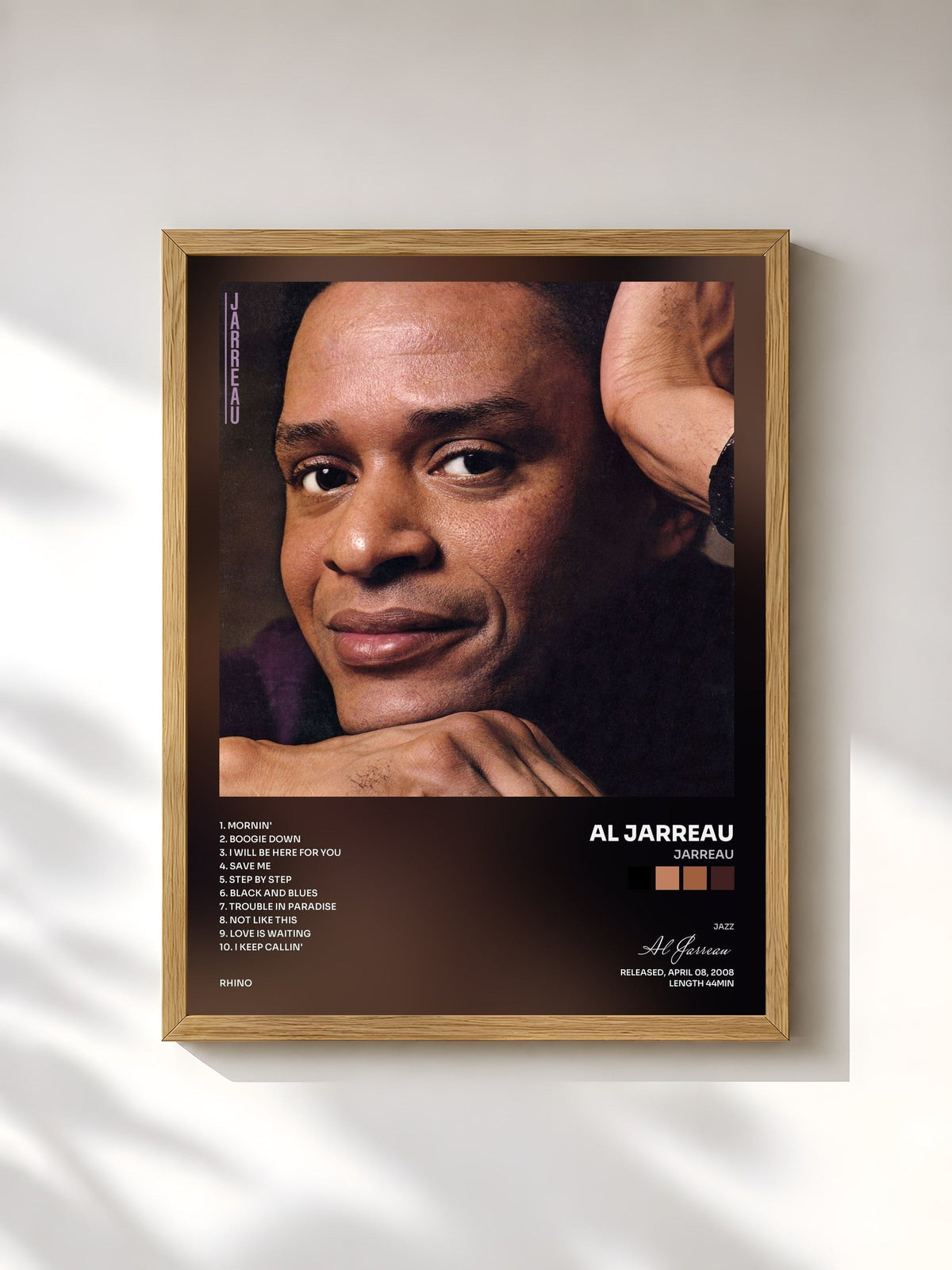 #bois Tableau de l'album Jarreau de Al Jarreau, cadre en bois brut, imprimé et encadré en France
