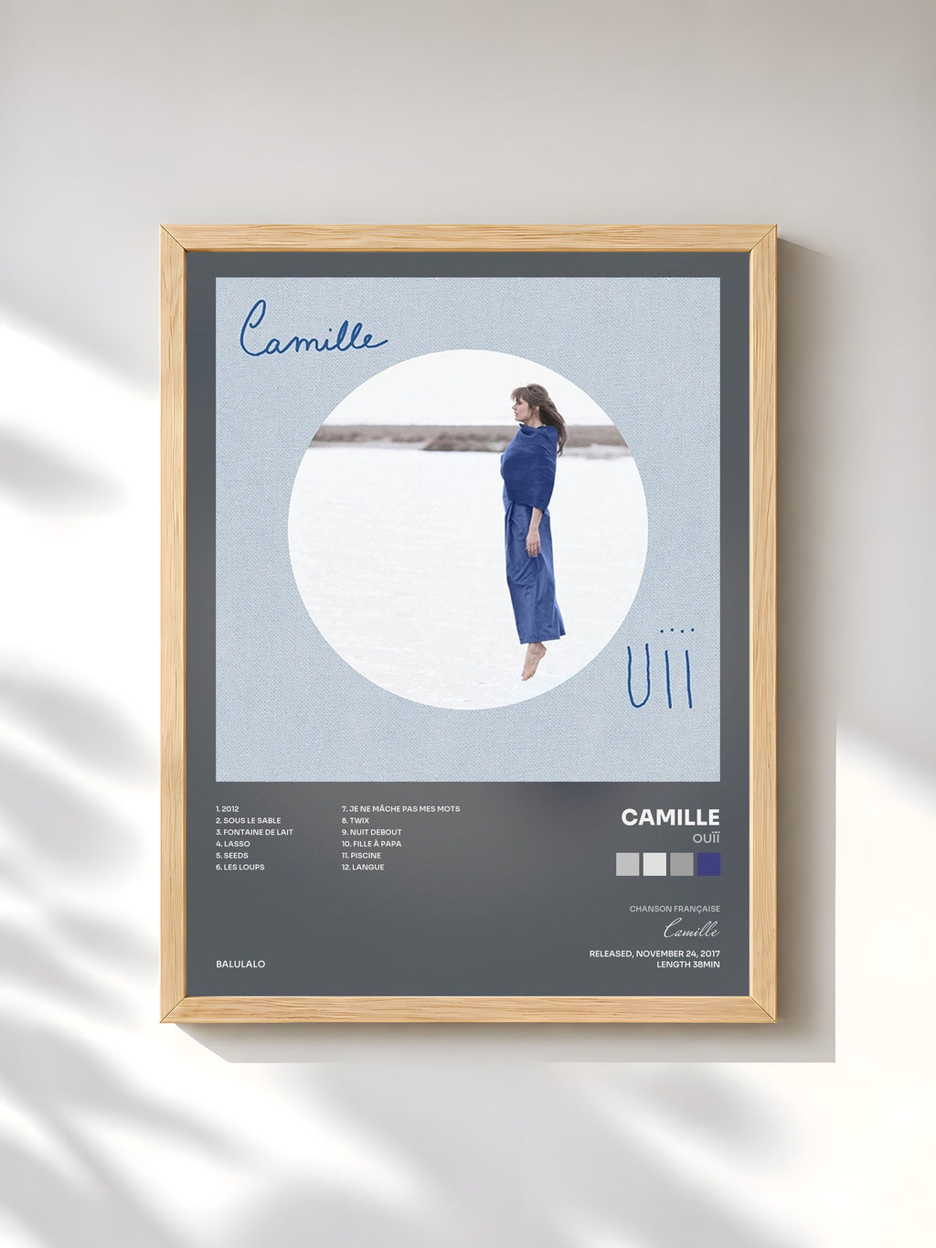 #bois Tableau de l'album OUÏÏ de Camille, cadre en bois brut, imprimé et encadré en France