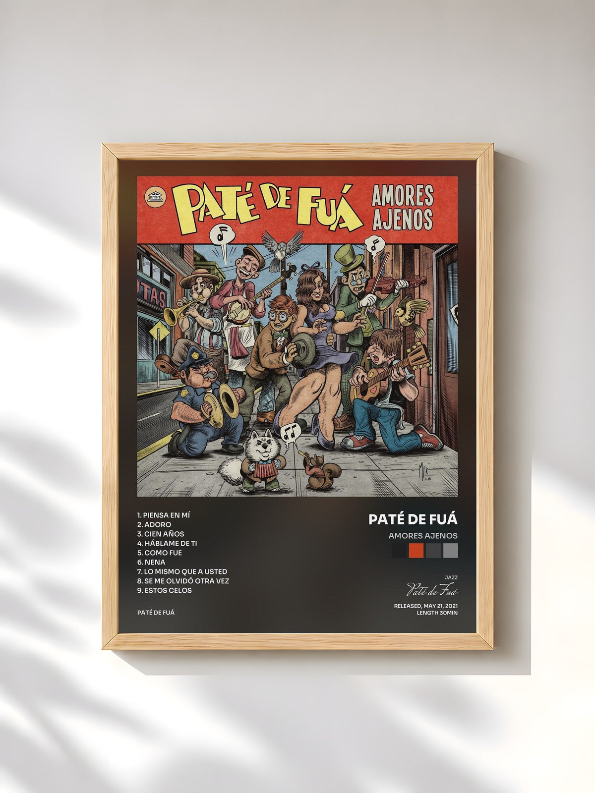 #bois Tableau de l'album Amores Ajenos de Paté de Fuá, cadre en bois brut, imprimé et encadré en France