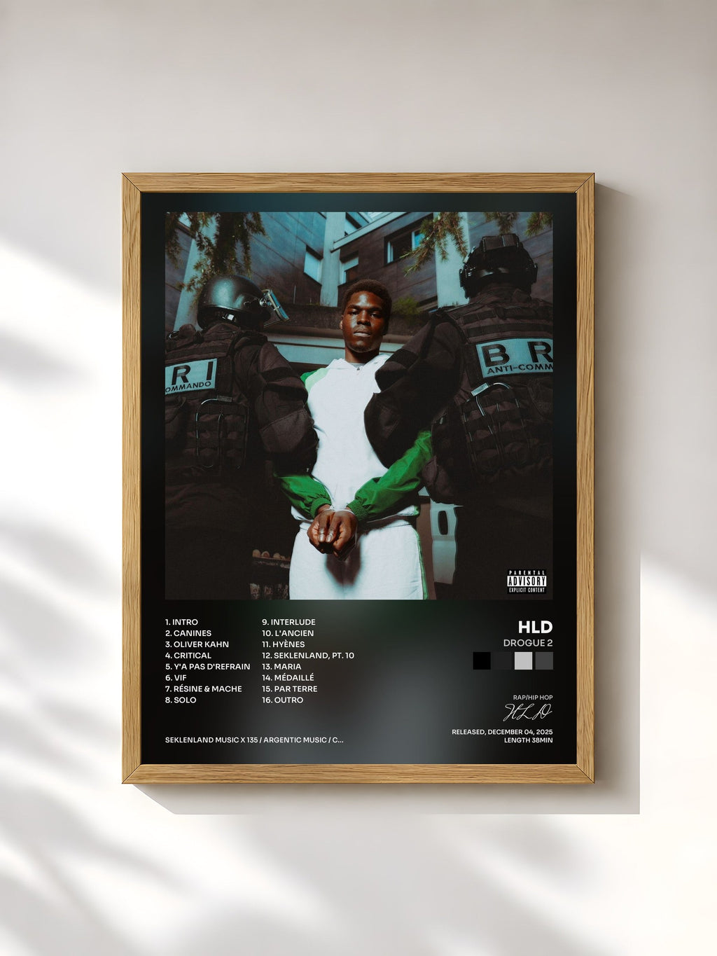 #bois Tableau de l'album DROGUE 2 de HLD, cadre en bois brut, imprimé et encadré en France