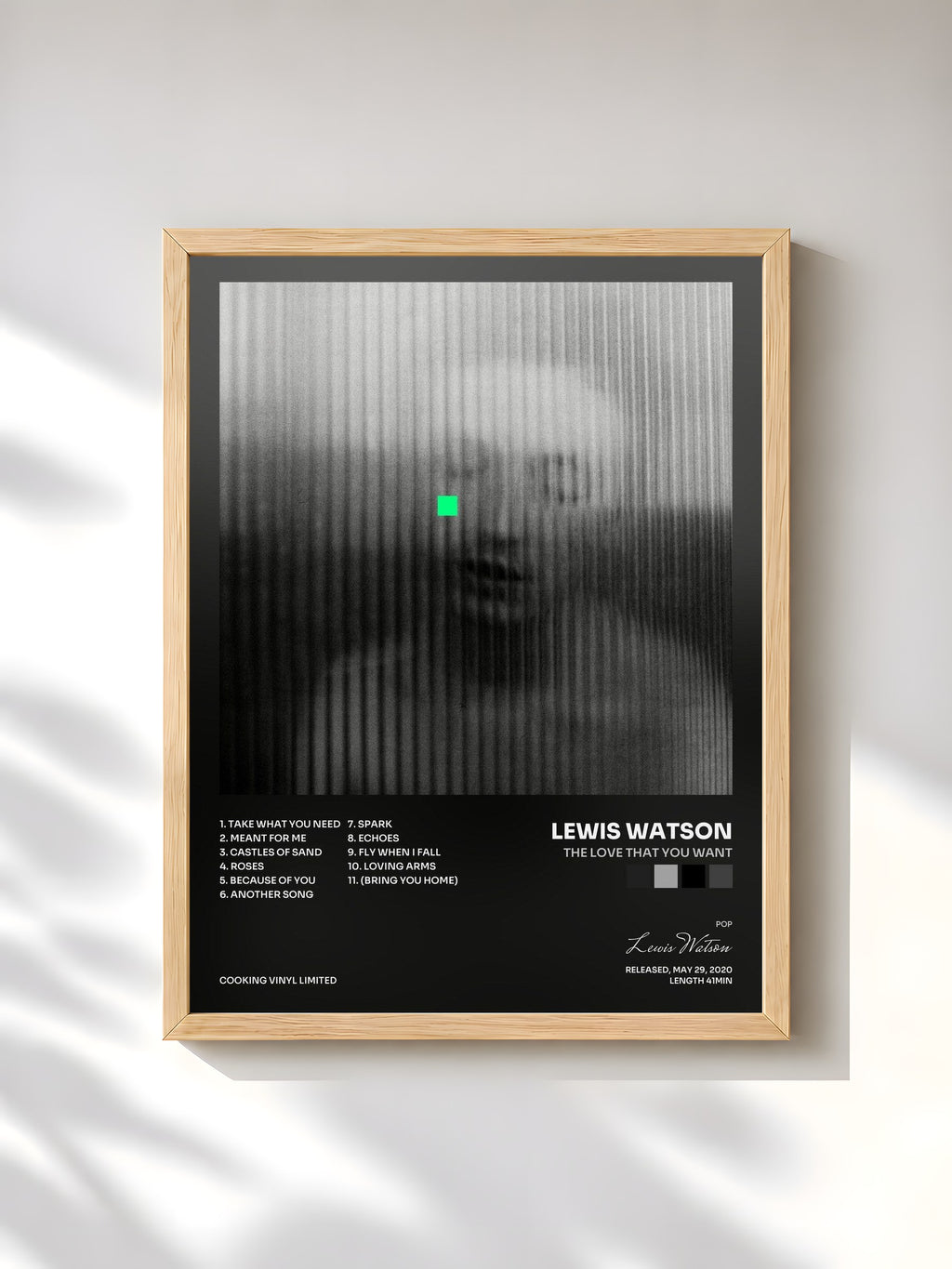#bois Tableau de l'album the love that you want de Lewis Watson, cadre en bois brut, imprimé et encadré en France