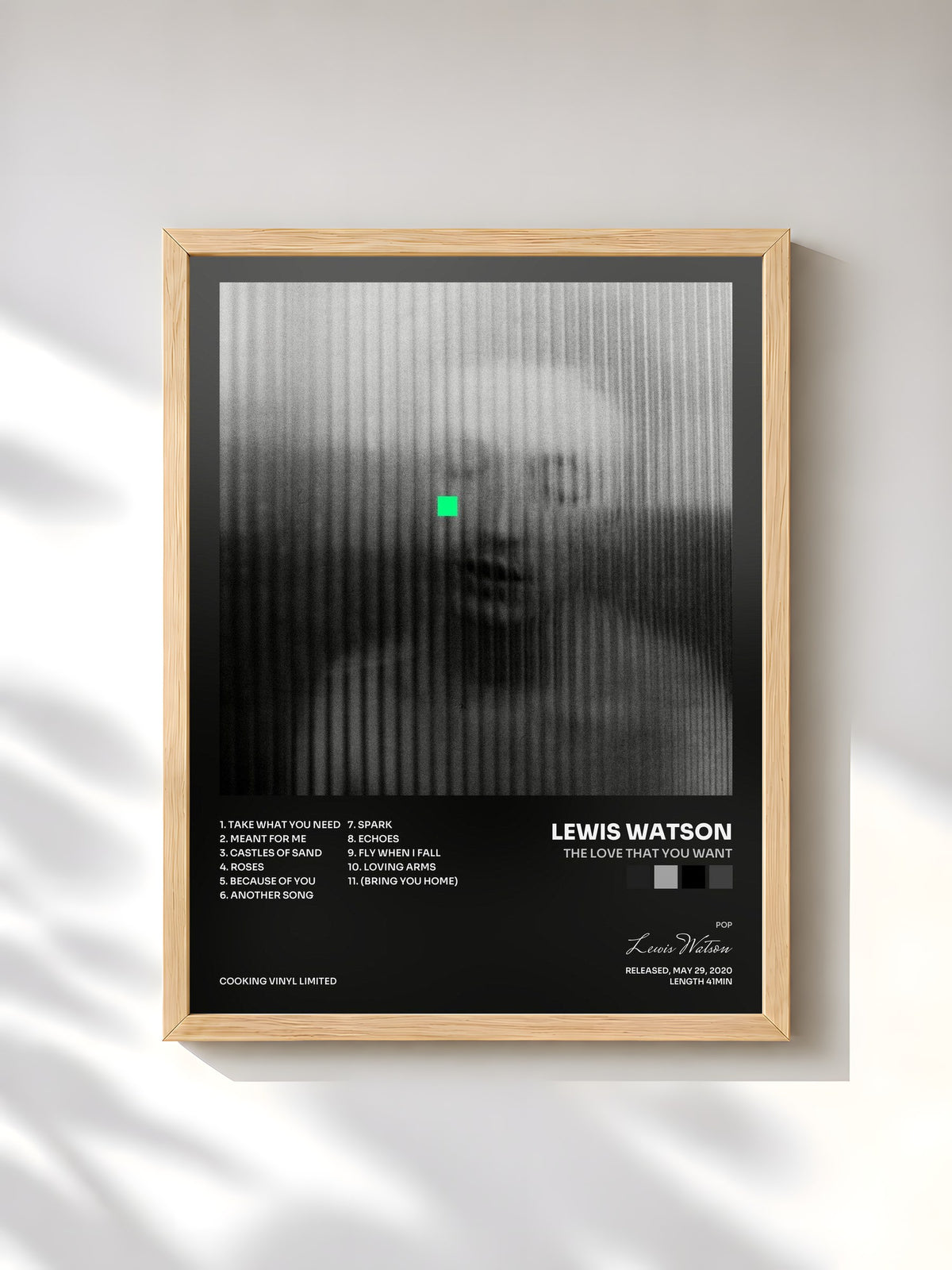 #bois Tableau de l'album the love that you want de Lewis Watson, cadre en bois brut, imprimé et encadré en France