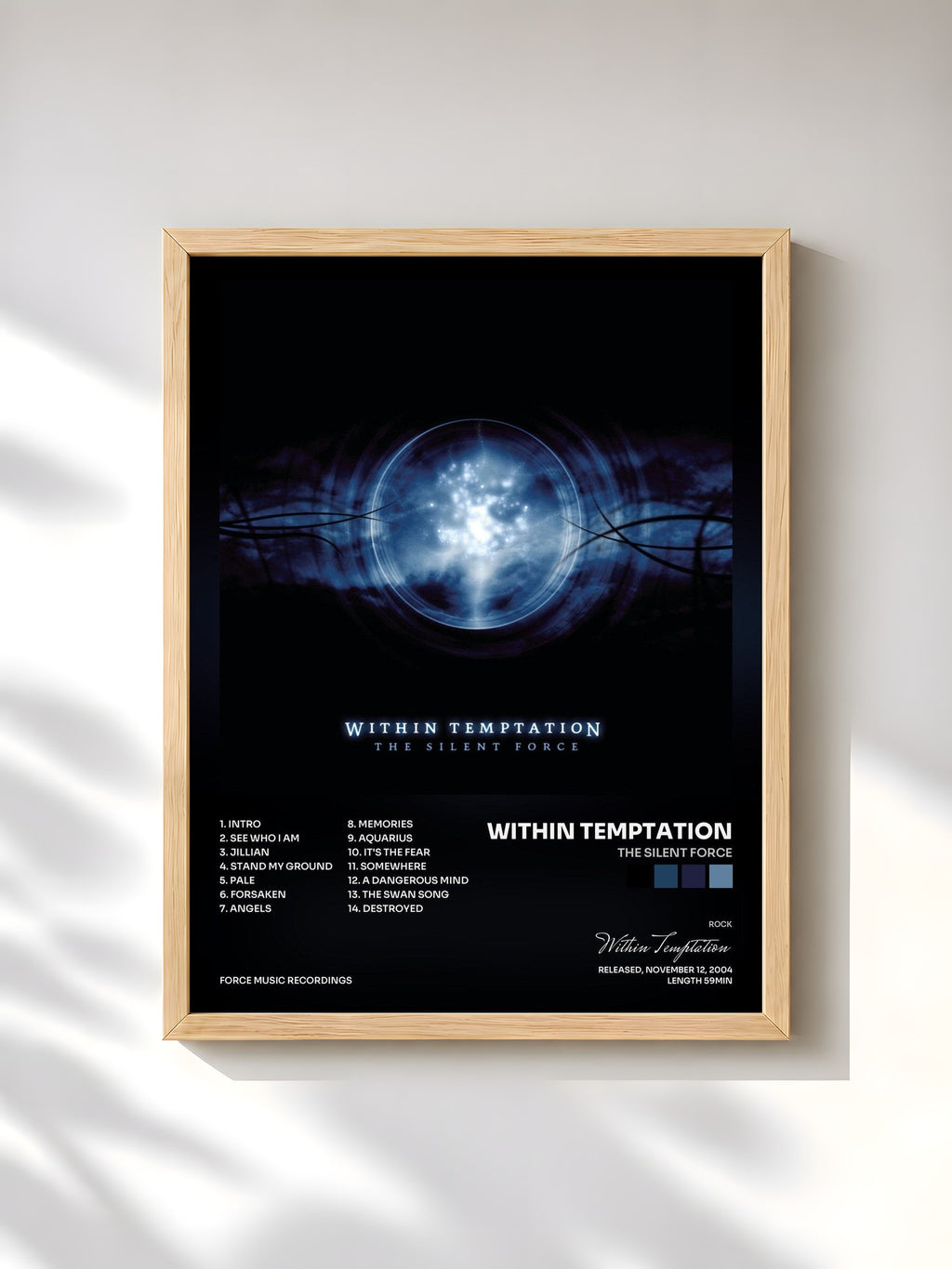 #bois Tableau de l'album The Silent Force de Within Temptation, cadre en bois brut, imprimé et encadré en France