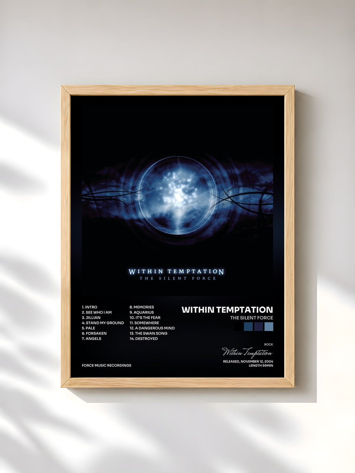 #bois Tableau de l'album The Silent Force de Within Temptation, cadre en bois brut, imprimé et encadré en France