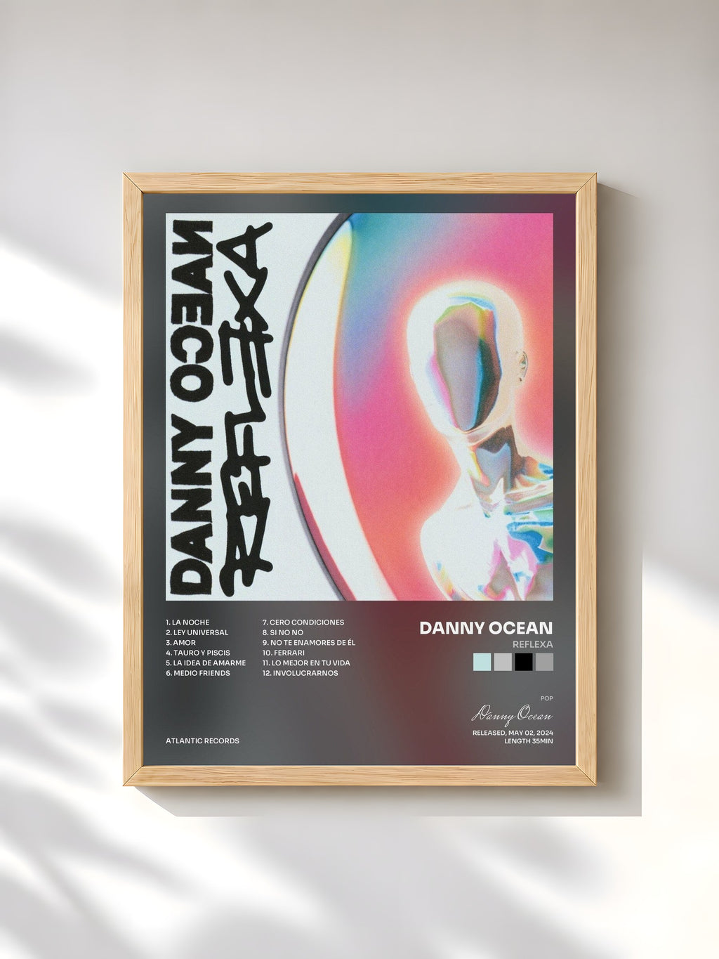 #bois Tableau de l'album REFLEXA de Danny Ocean, cadre en bois brut, imprimé et encadré en France
