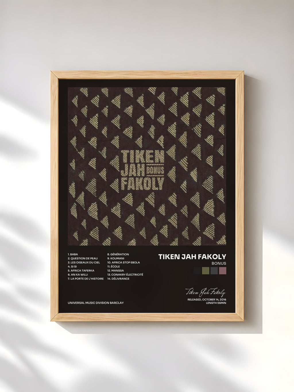#bois Tableau de l'album Bonus de Tiken Jah Fakoly, cadre en bois brut, imprimé et encadré en France