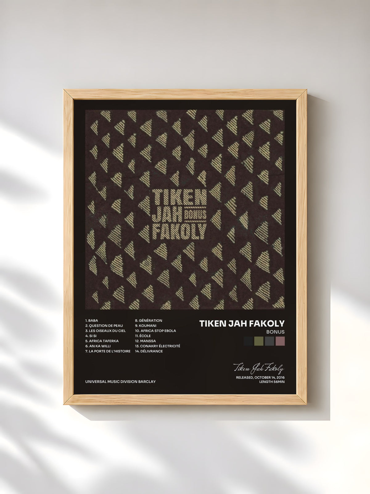 #bois Tableau de l'album Bonus de Tiken Jah Fakoly, cadre en bois brut, imprimé et encadré en France