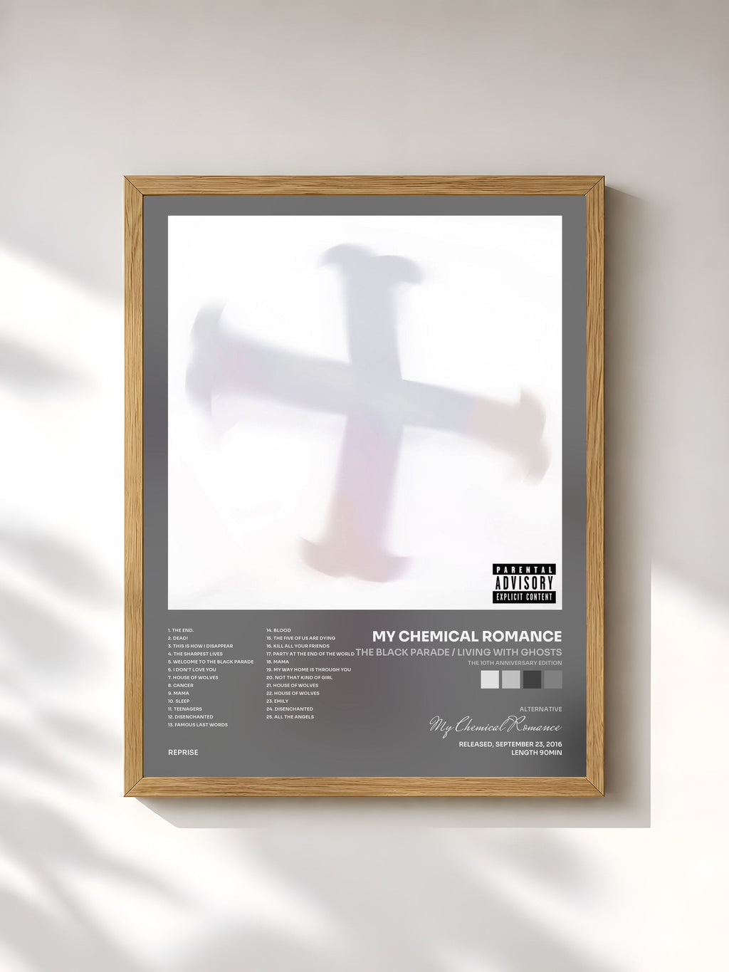 #bois Tableau de l'album The Black Parade / Living with Ghosts (The 10th Anniversary Edition) de My Chemical Romance, cadre en bois brut, imprimé et encadré en France