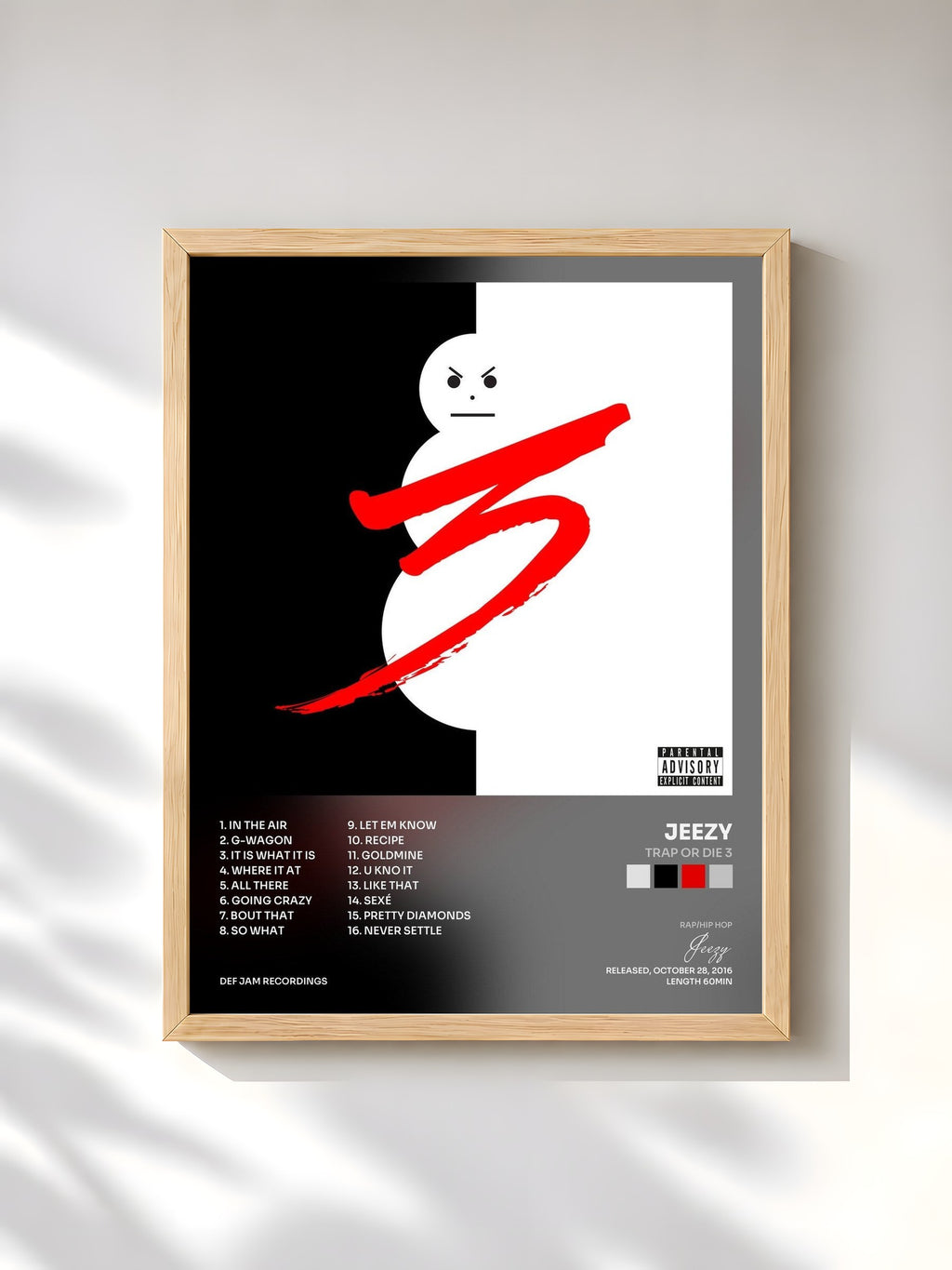 #bois Tableau de l'album Trap Or Die 3 de Jeezy, cadre en bois brut, imprimé et encadré en France