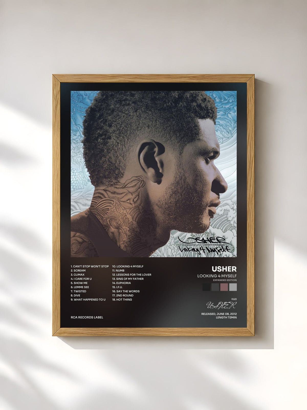 #bois Tableau de l'album Looking 4 Myself (Expanded Edition) de USHER, cadre en bois brut, imprimé et encadré en France