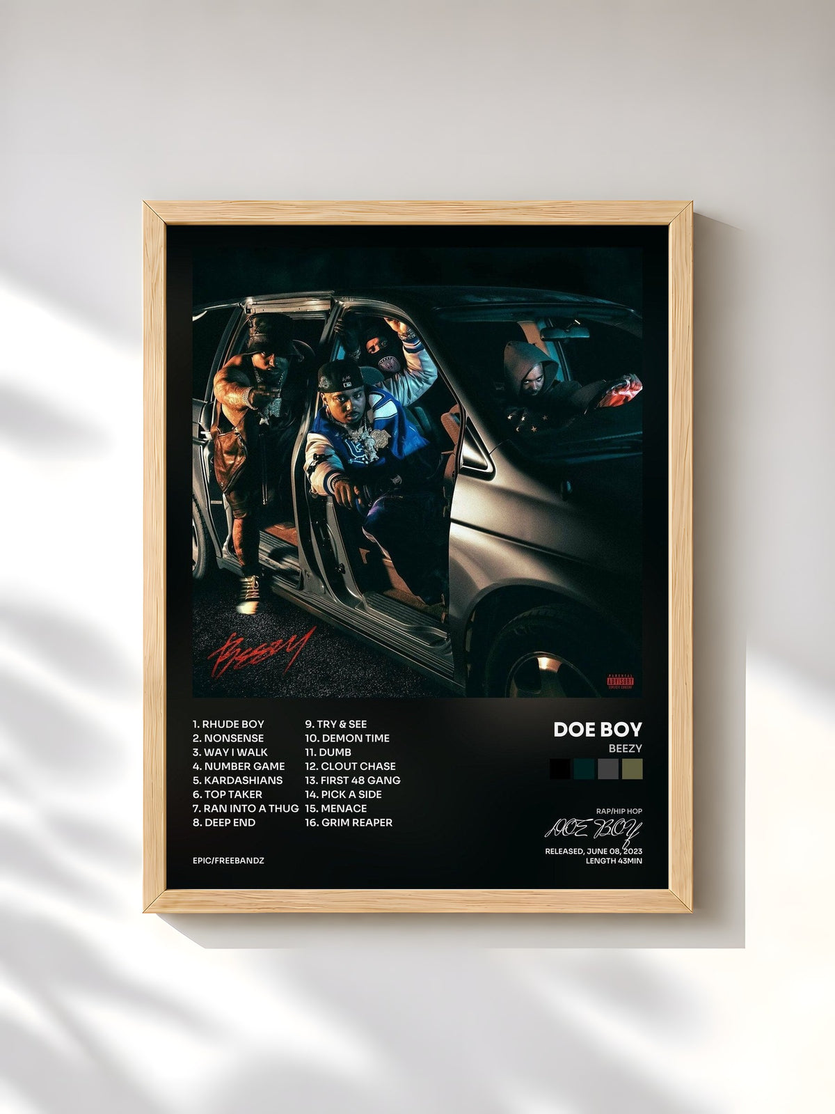 #bois Tableau de l'album BEEZY de DOE BOY, cadre en bois brut, imprimé et encadré en France