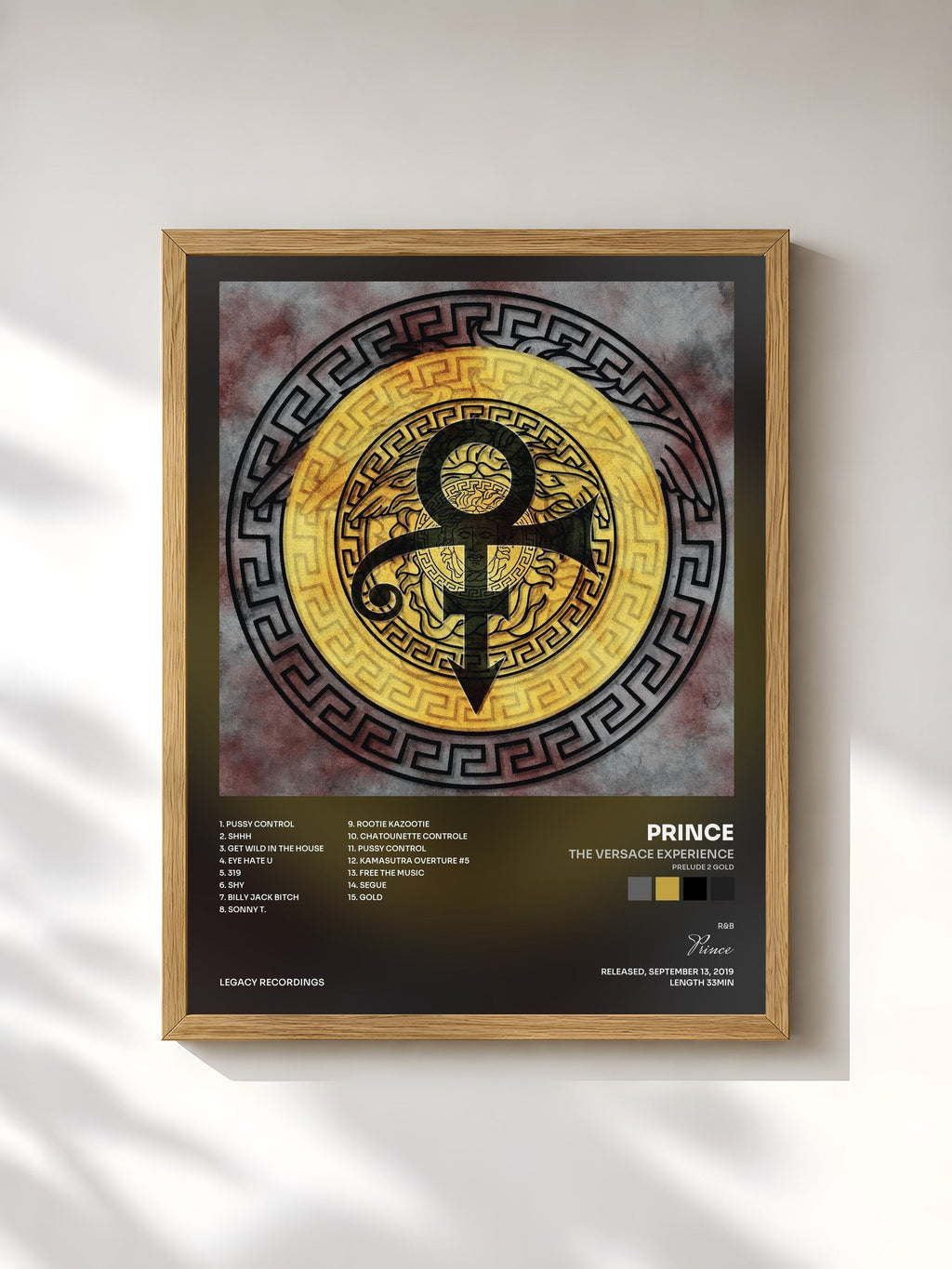 #bois Tableau de l'album The VERSACE Experience (PRELUDE 2 GOLD) de Prince, cadre en bois brut, imprimé et encadré en France
