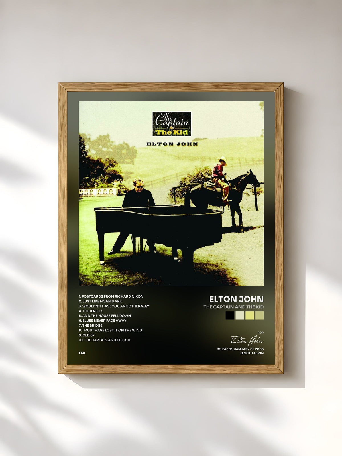 #bois Tableau de l'album The Captain and The Kid de Elton John, cadre en bois brut, imprimé et encadré en France