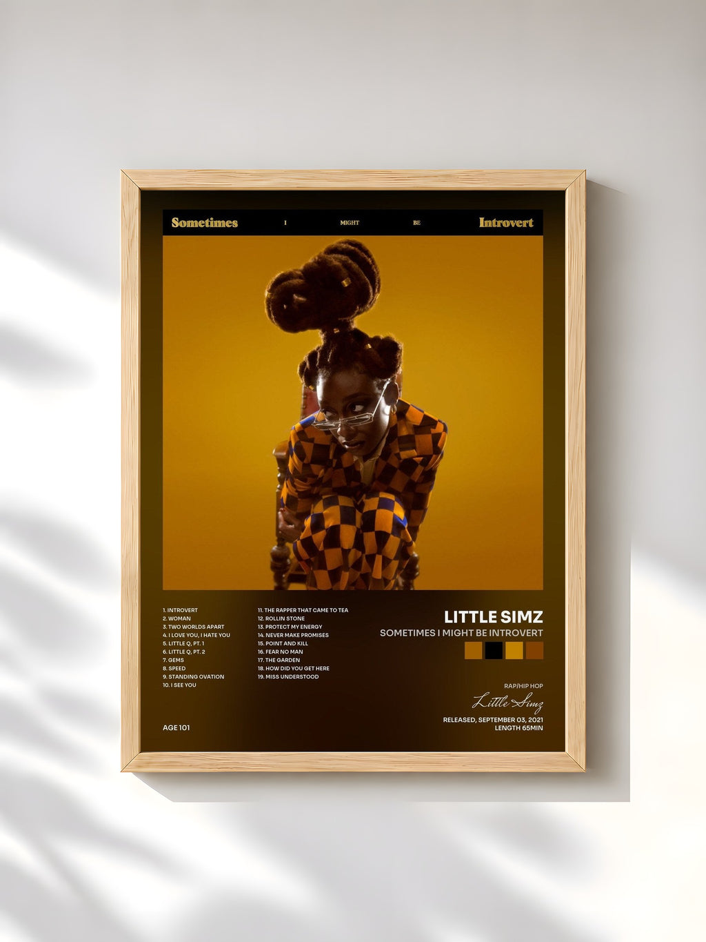 #bois Tableau de l'album Sometimes I Might Be Introvert de Little Simz, cadre en bois brut, imprimé et encadré en France