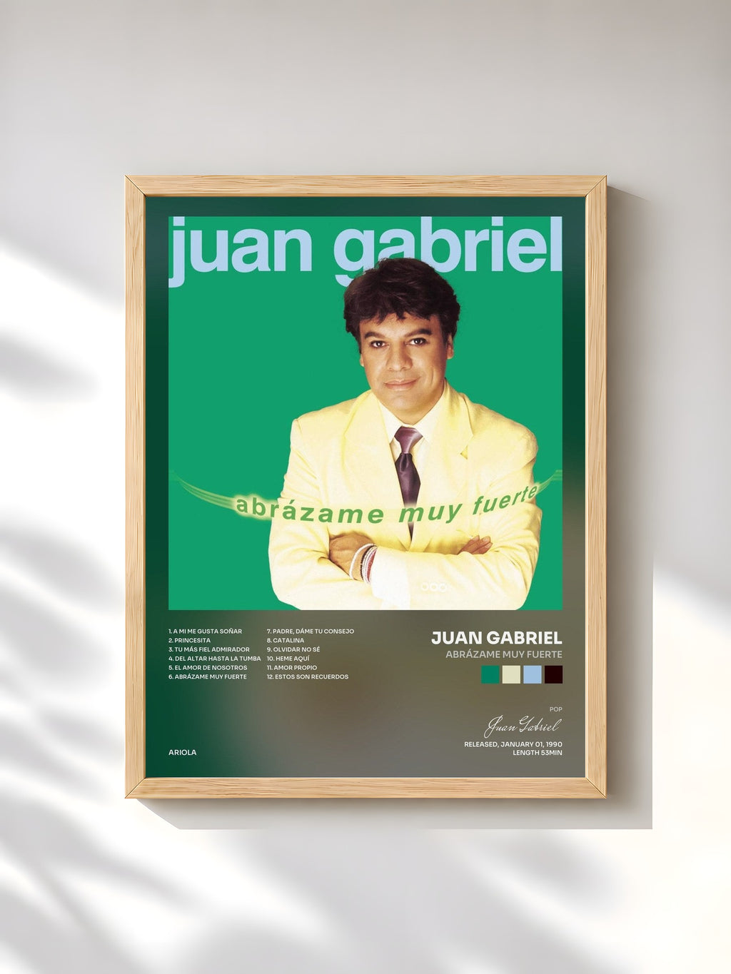 #bois Tableau de l'album Abrázame Muy Fuerte de Juan Gabriel, cadre en bois brut, imprimé et encadré en France