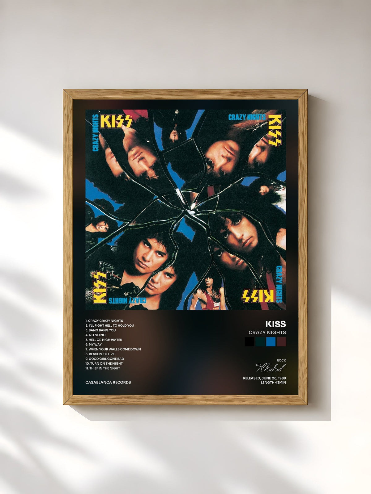#bois Tableau de l'album Crazy Nights de KISS, cadre en bois brut, imprimé et encadré en France