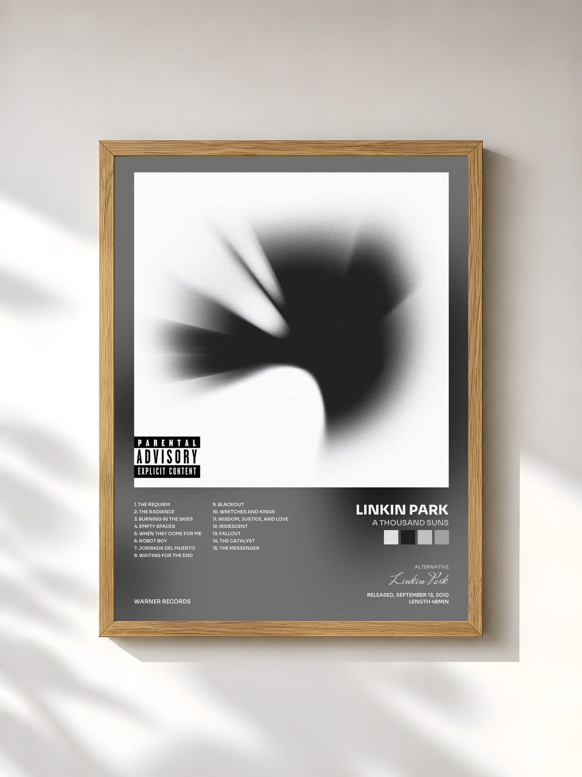 #bois Tableau de l'album A Thousand Suns de Linkin Park, cadre en bois brut, imprimé et encadré en France