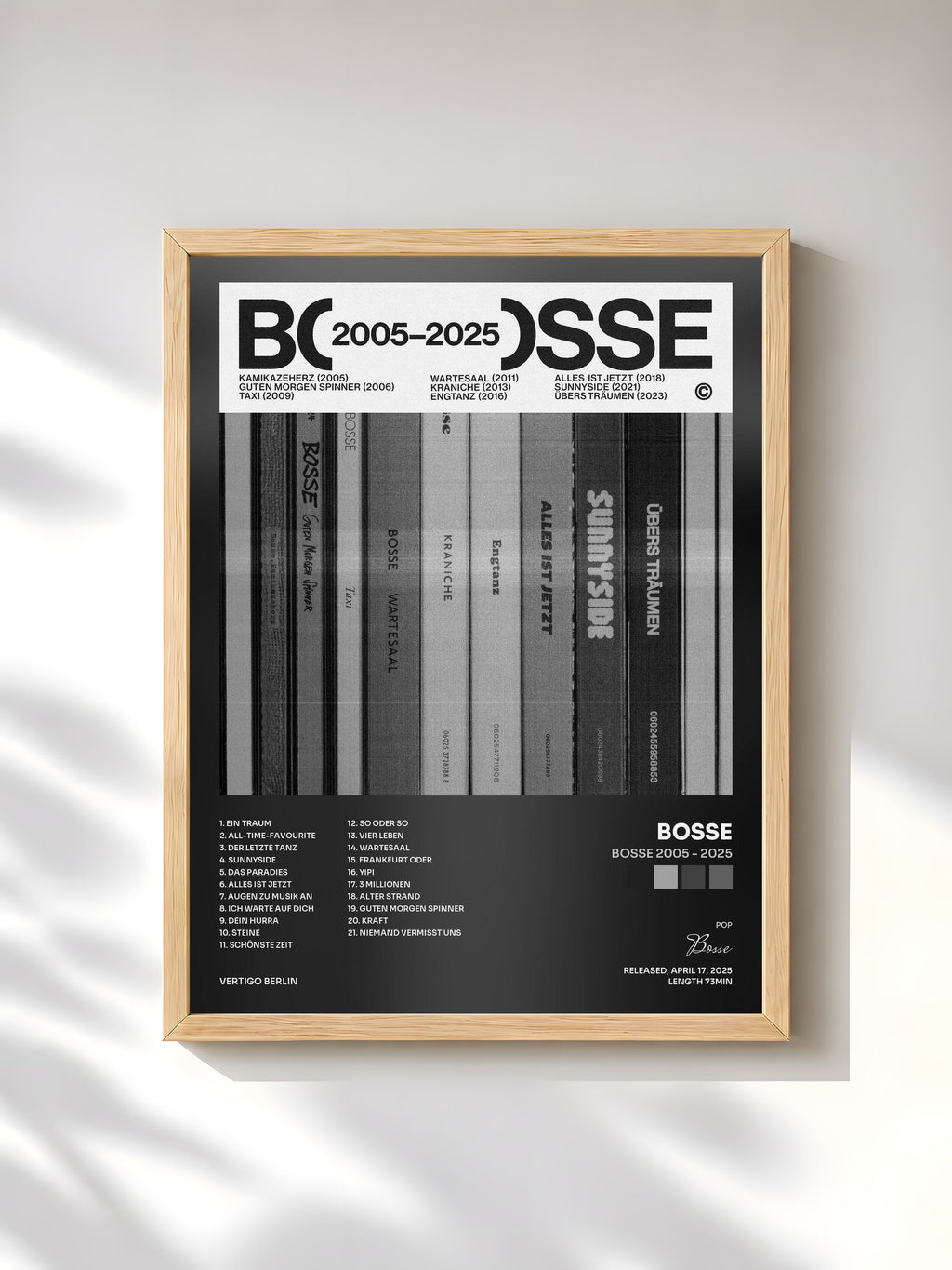 #bois Tableau de l'album BOSSE 2005 - 2025 de Bosse, cadre en bois brut, imprimé et encadré en France